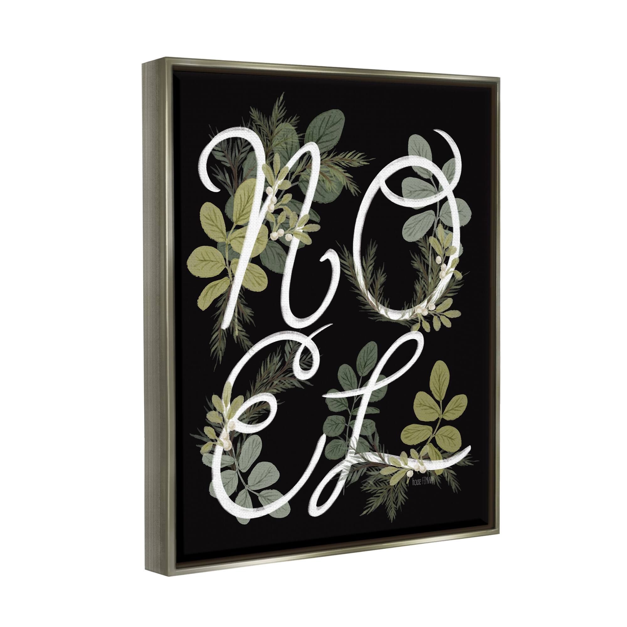 Stupell Industries Noel Intertwined Botanical Leaves Framed Floater Canvas Wall Art