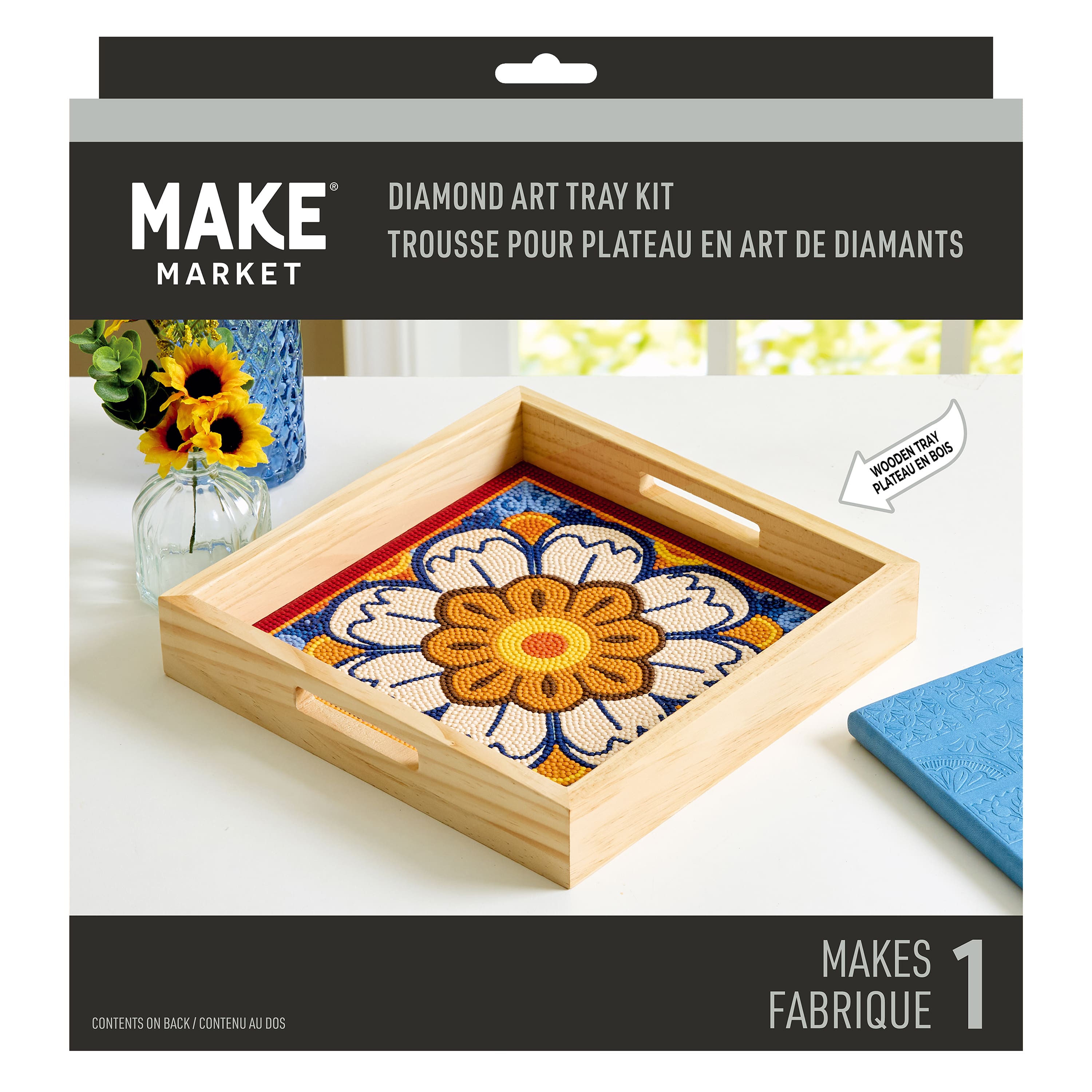 10" x 10" Flower Tile Wood Tray Diamond Art Kit by Make Market®