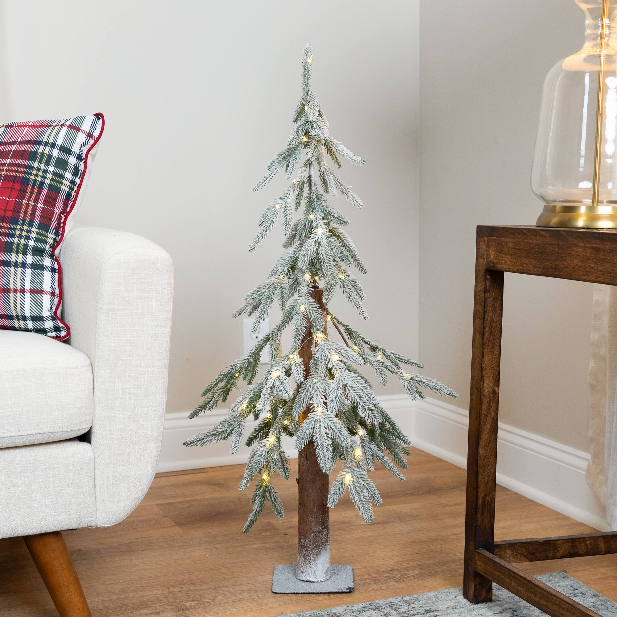 3ft. Pre-Lit Flocked Alpine Artificial Christmas Tree, Clear Lights