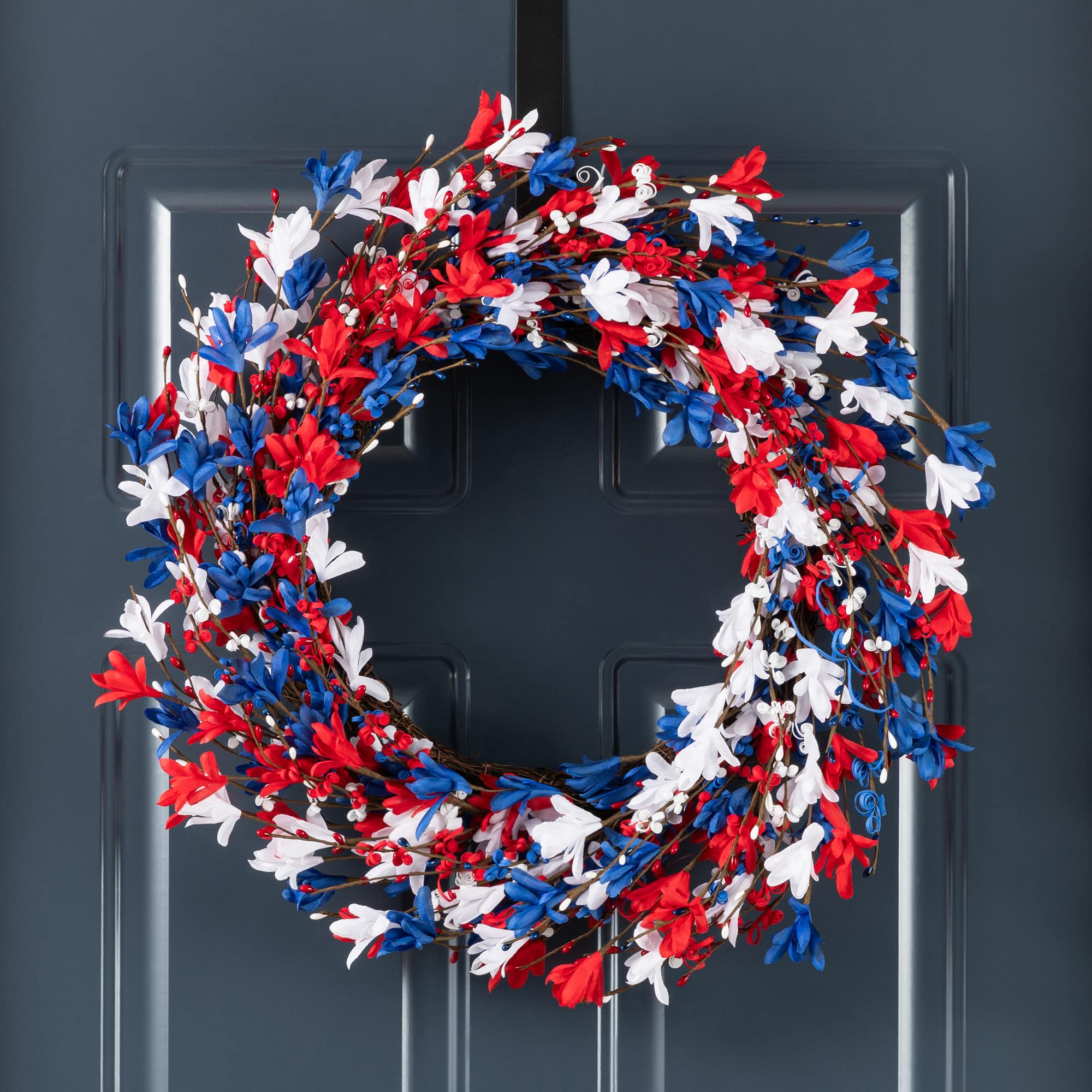 Glitzhome® 24" Patriotic Americana Red, White & Blue Floral Wreath