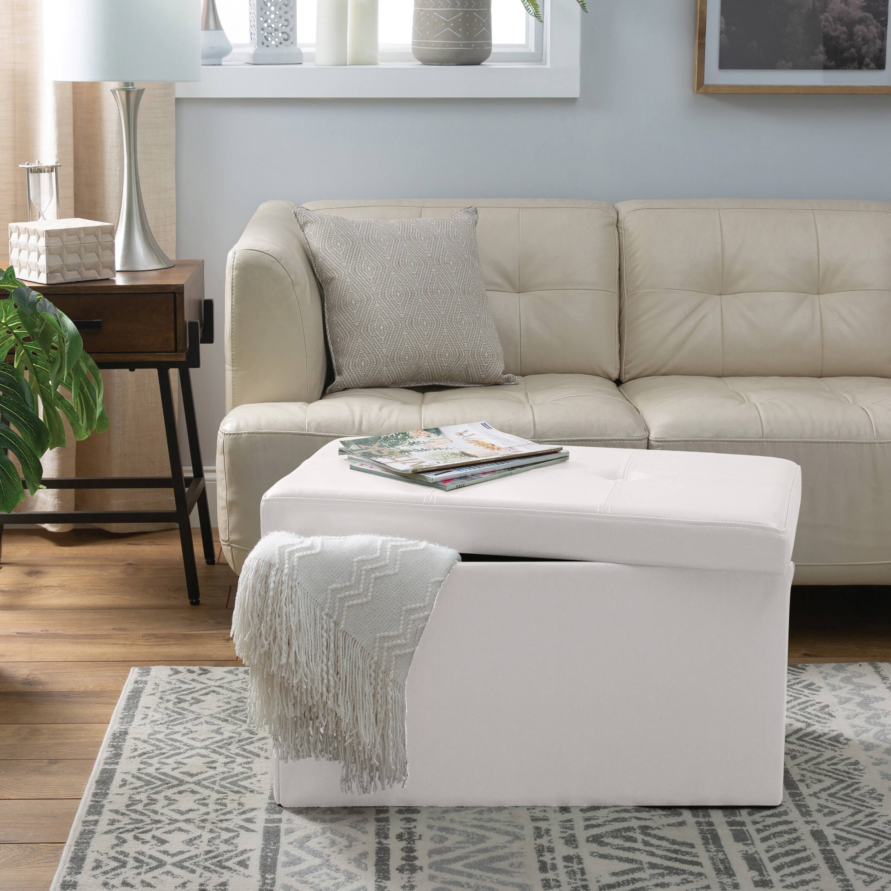 Simplify Faux Leather Double Folding Storage Ottoman