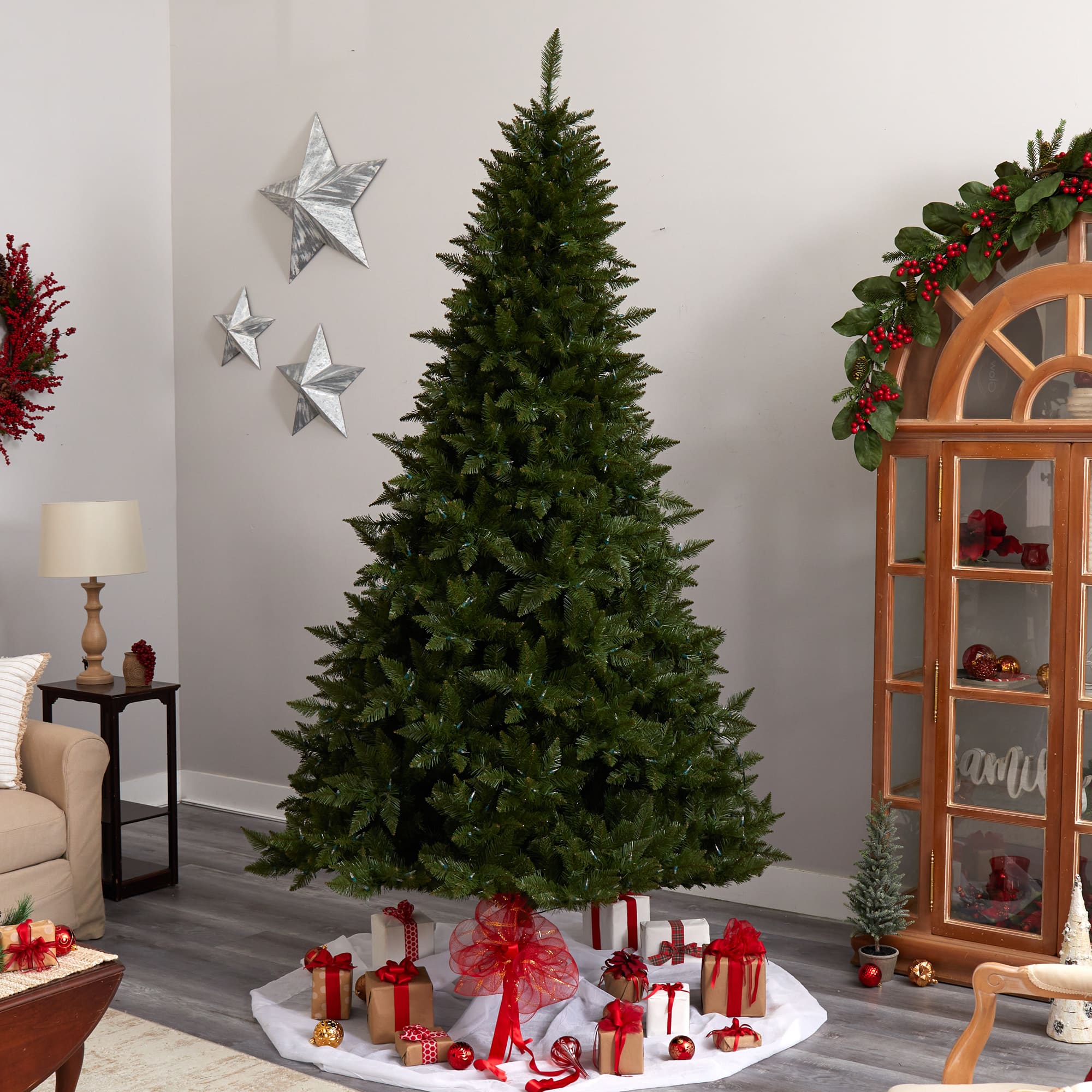 9ft. Pre-Lit Vermont Spruce Artificial Christmas Tree, Color Changing LED Lights