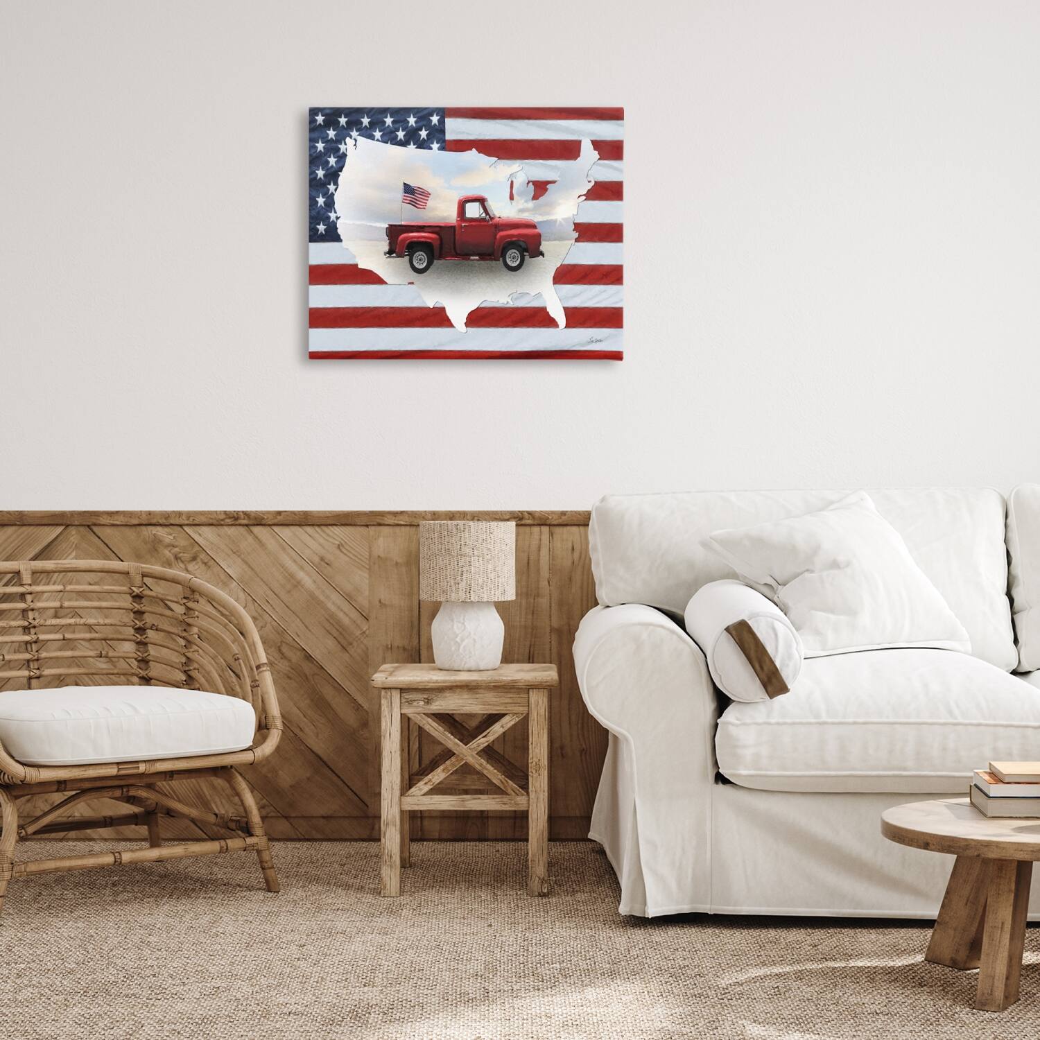 Stupell Industries Farmhouse American Flag Canvas Wall Art
