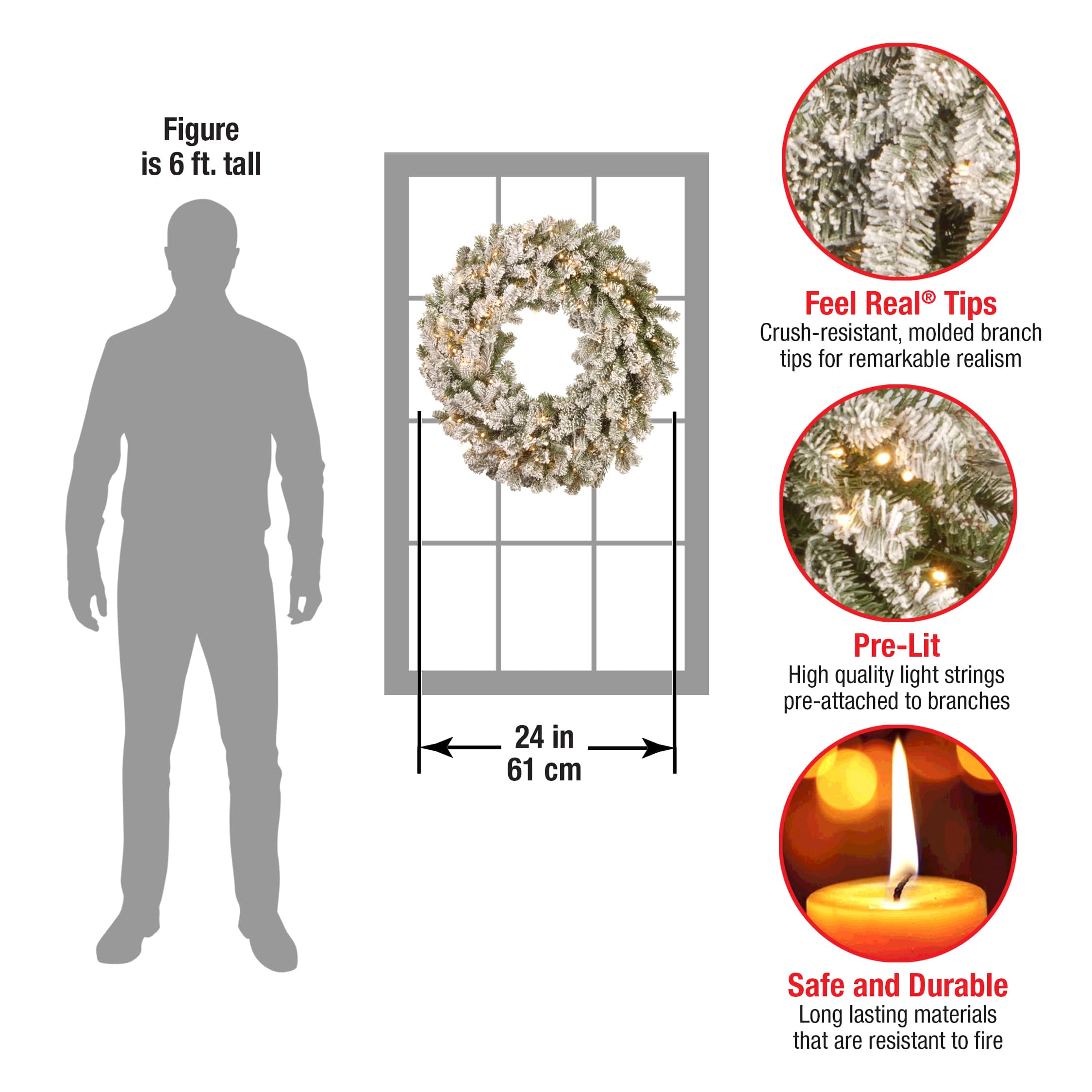 24" LED Snowy Sheffield Spruce Wreath