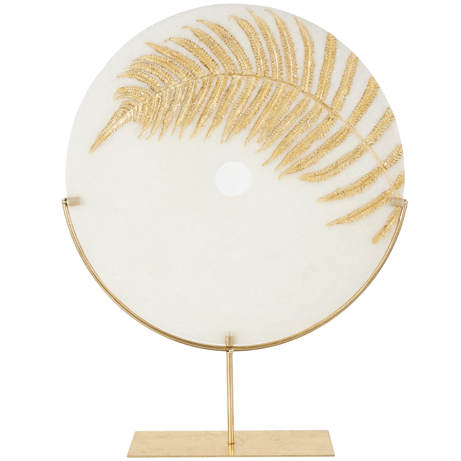 25" White with Gold Base Polystone Round Leaf Disk Decorative Sculpture