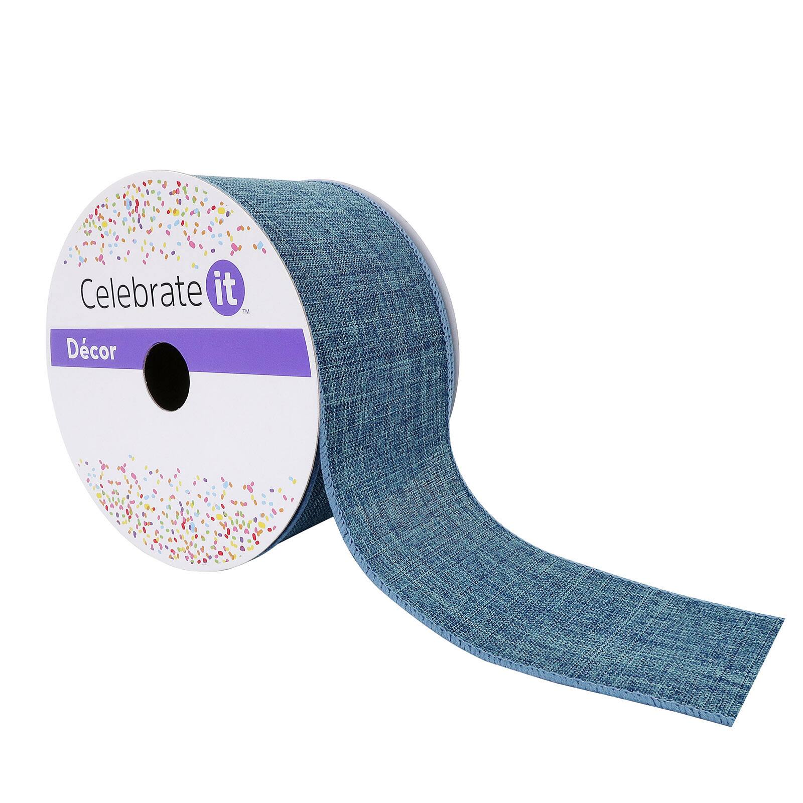 12 Pack: 2.5" x 25ft. Denim Faux Linen Wired Ribbon by Celebrate It™ Décor