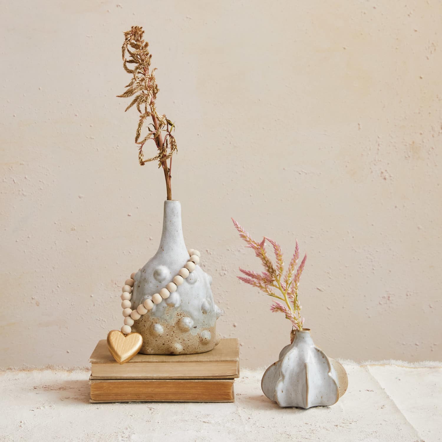 Hello Honey® 8" White Stoneware Vase with Raised Dots & Reactive Glaze