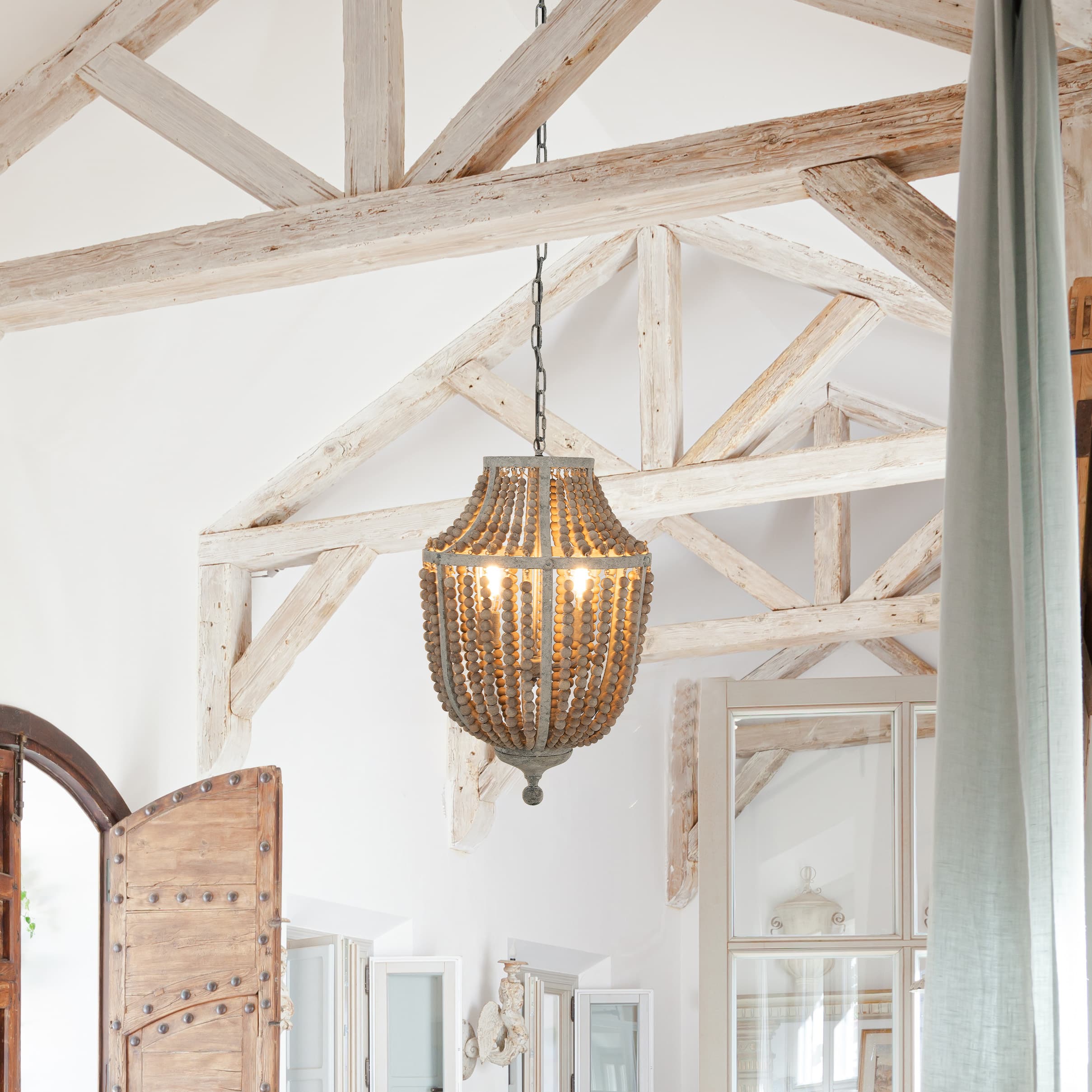Hello Honey® 27" Metal Chandelier With Wood Beads