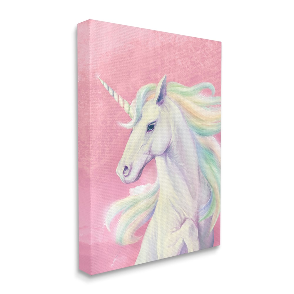 Stupell Industries Pink Unicorn Portrait Playful Rainbow Hair Canvas Wall Art
