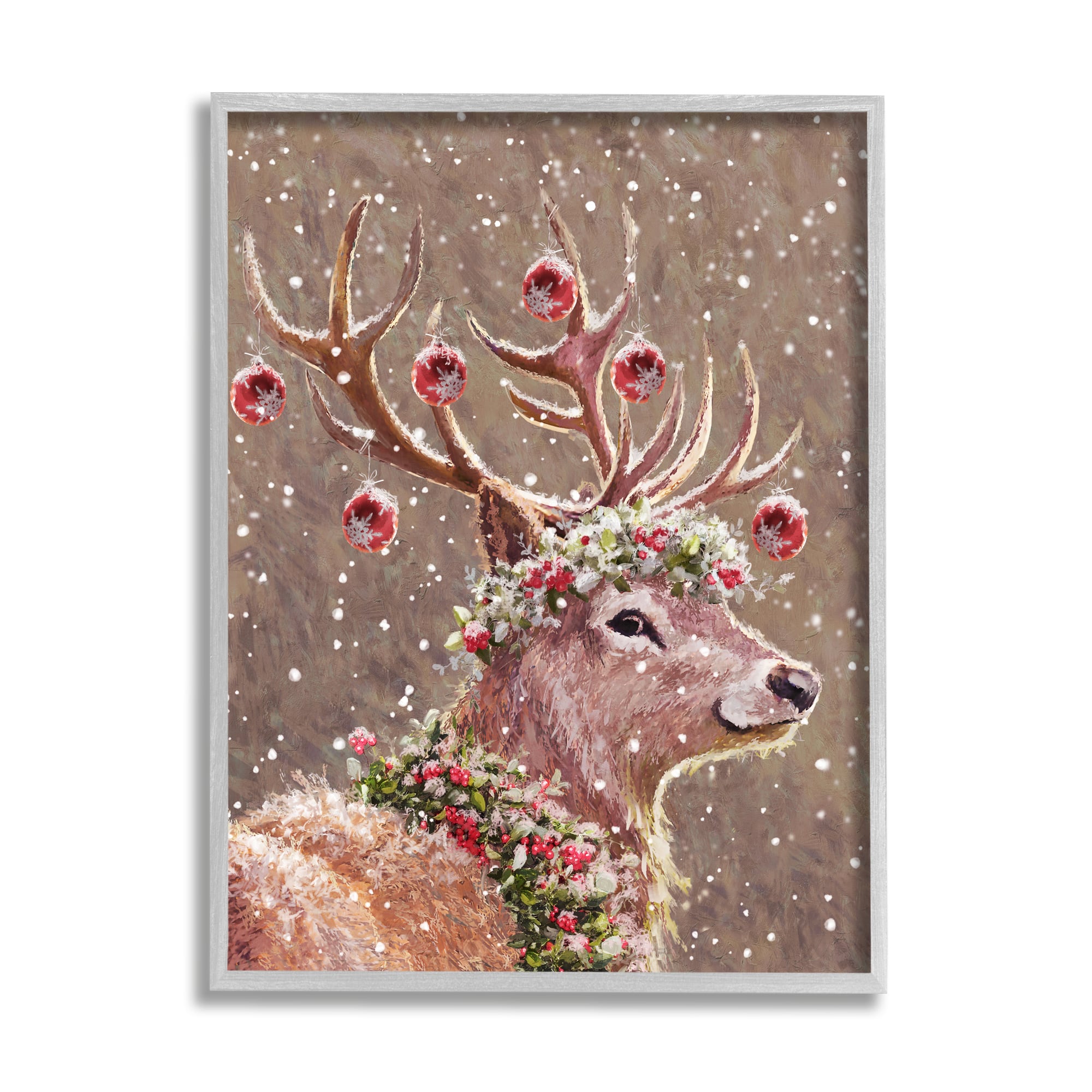 Stupell Industries Deer Antler Holiday Ornaments Black Framed Giclee Art
