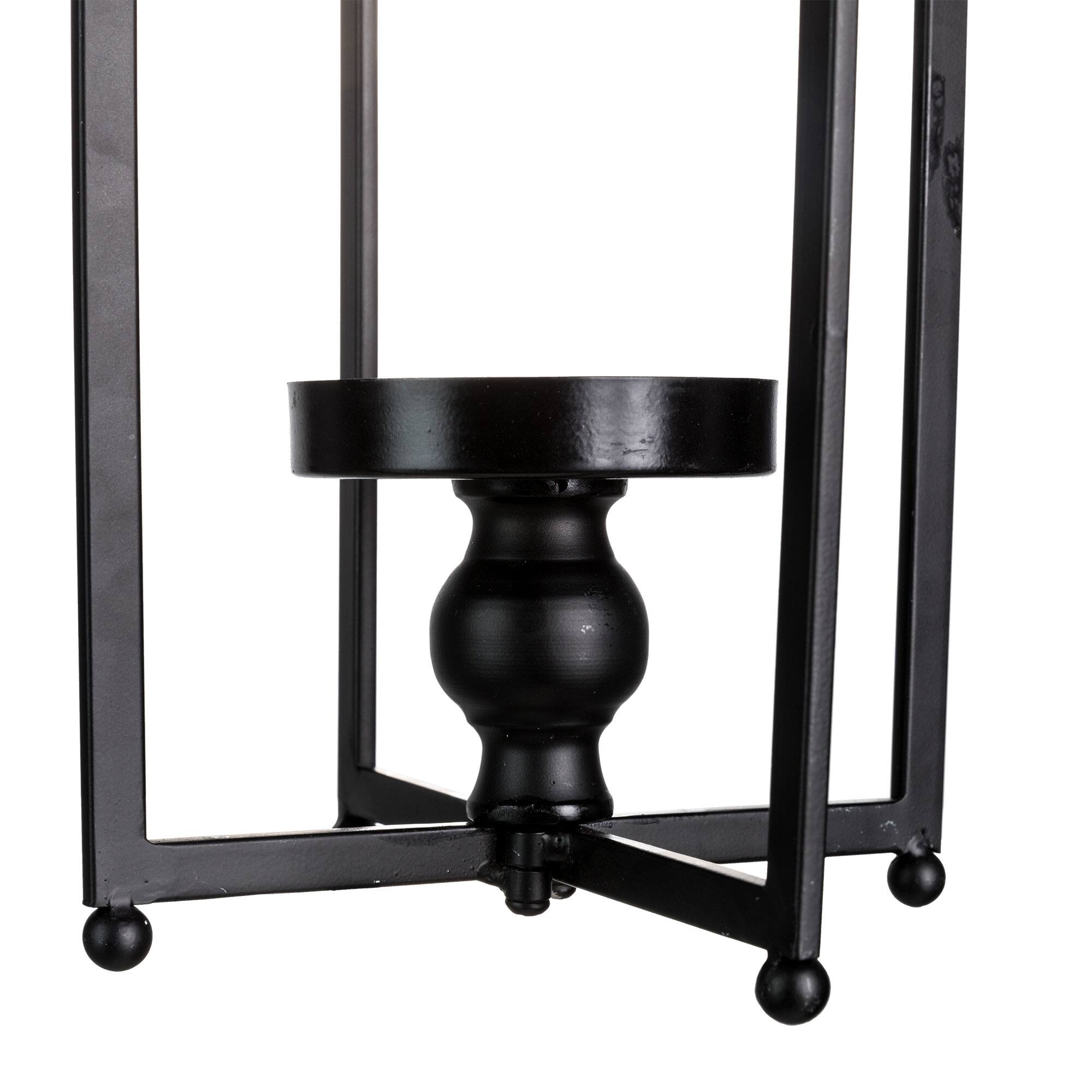 16.5" Modern Farmhouse Black Metal Candle Lantern