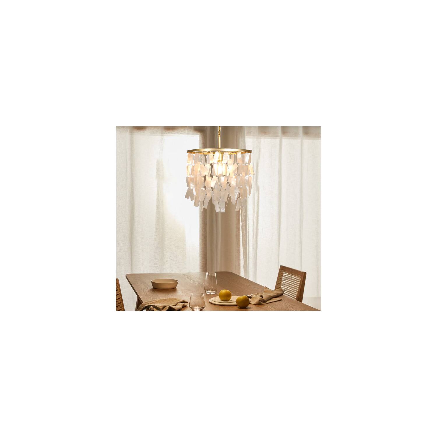 Hello Honey® Marina Small Round Gold Metal & Natural Capiz Chandelier Style Pendant Ceiling Light