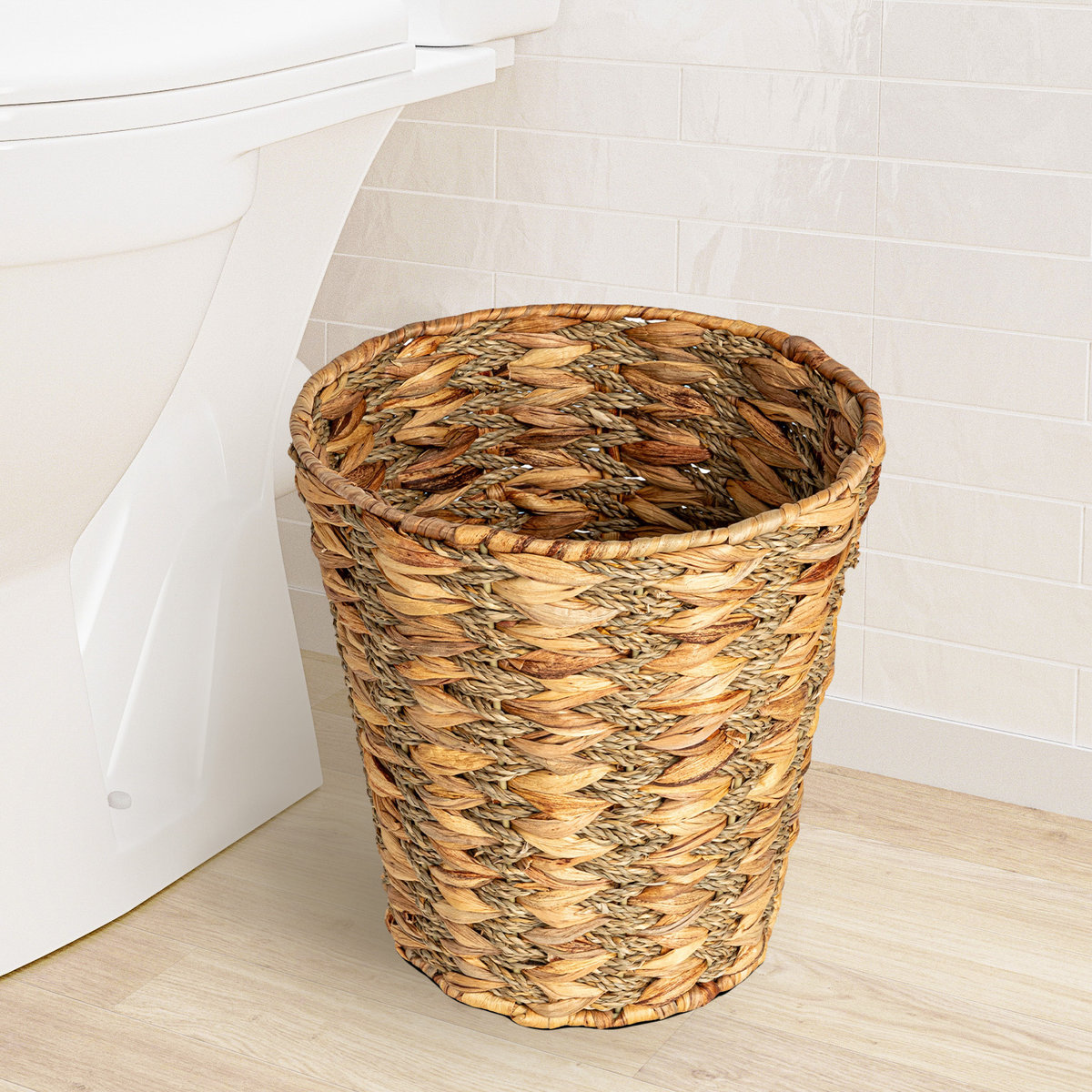 Household Essentials 11" Round Water Hyacinth & Seagrass Waste Basket