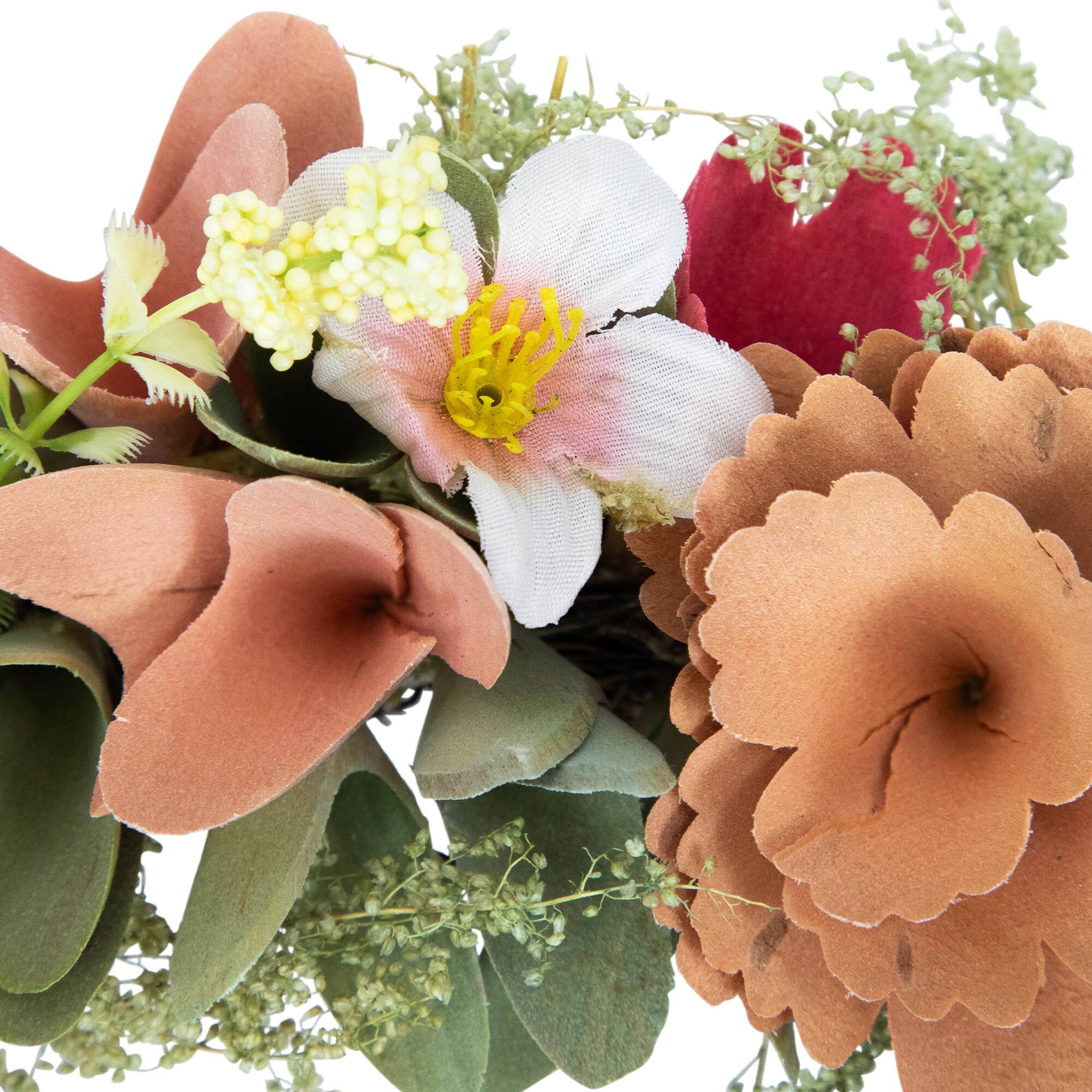 10" Rose & Pansy Artificial Wooden Spring Wreath