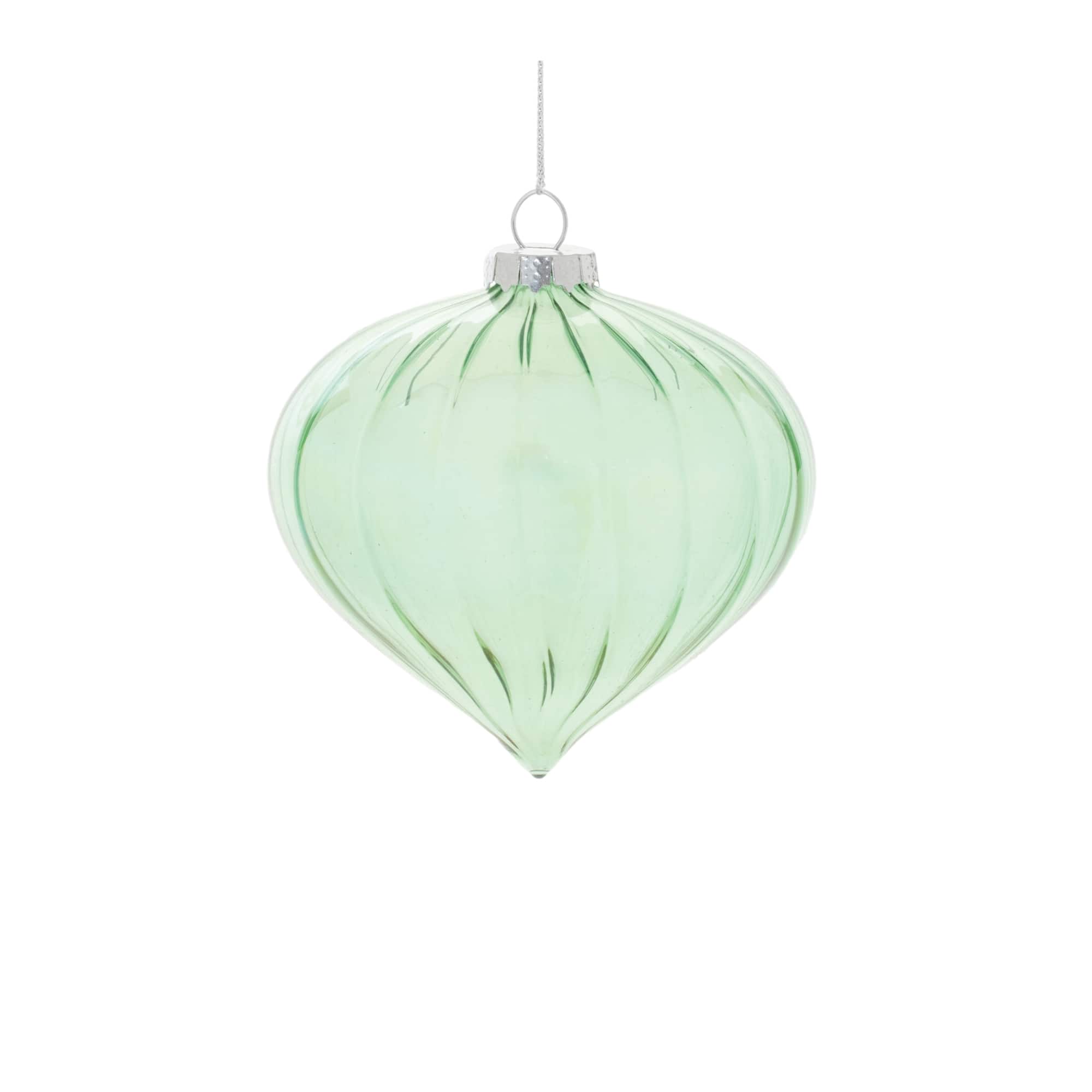 4" Green Iridescent Ribbed Glass Ornaments, 6ct.