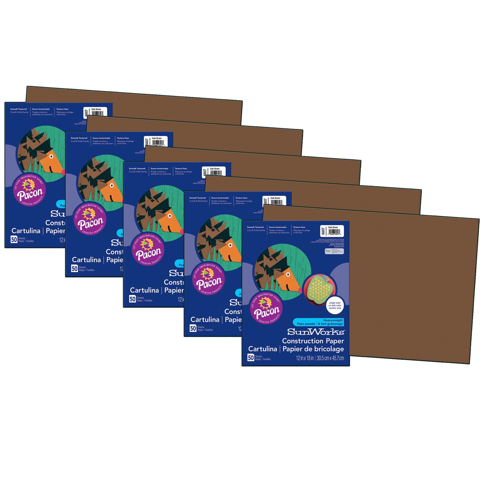 SunWorks® 12" x 18" Dark Brown Construction Paper, 5 Packs of 50 Sheets