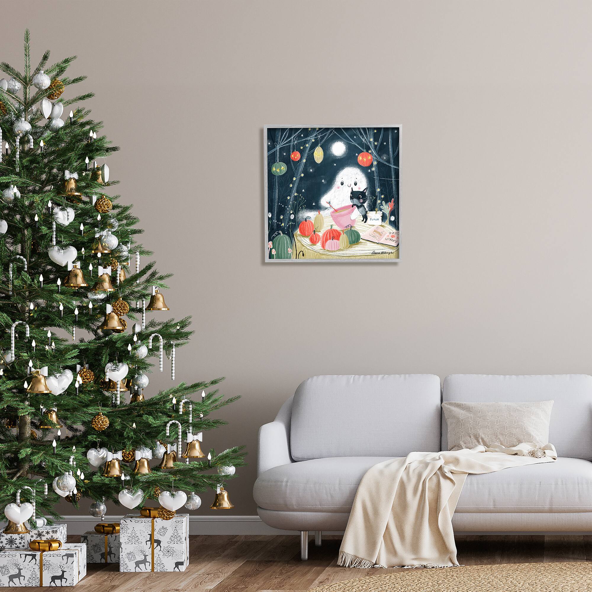 Stupell Industries Cat & Ghost Baking Pumpkin Cake Framed Giclee Art