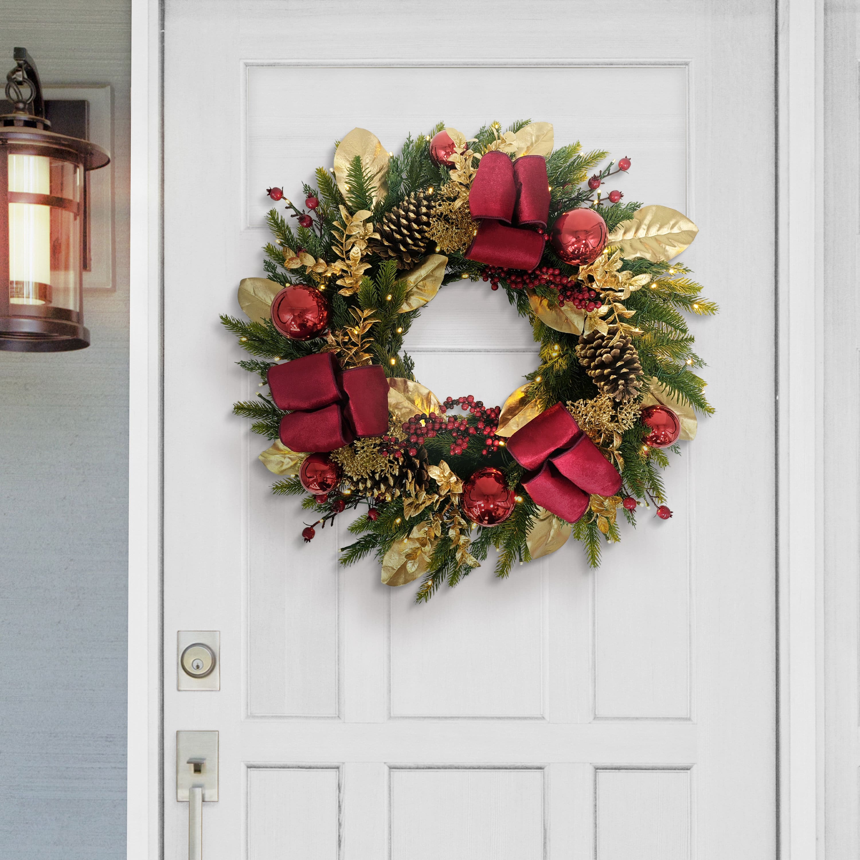 26" Pre-Lit Artificial Adorned Christmas Wreath