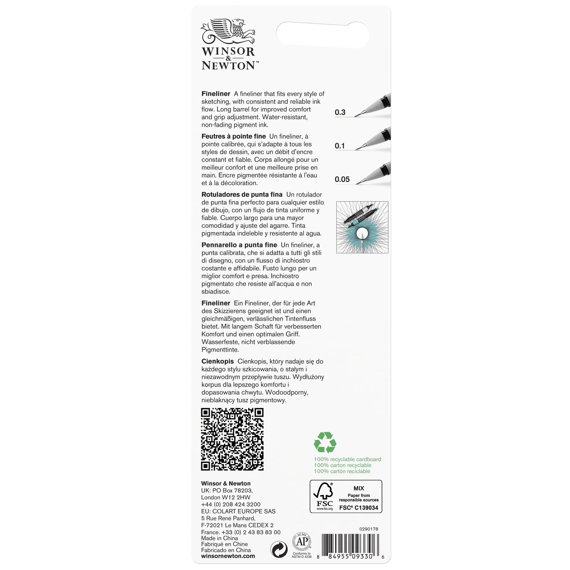 Winsor & Newton™ 3 Piece Black Extra Fine Fineliner Set