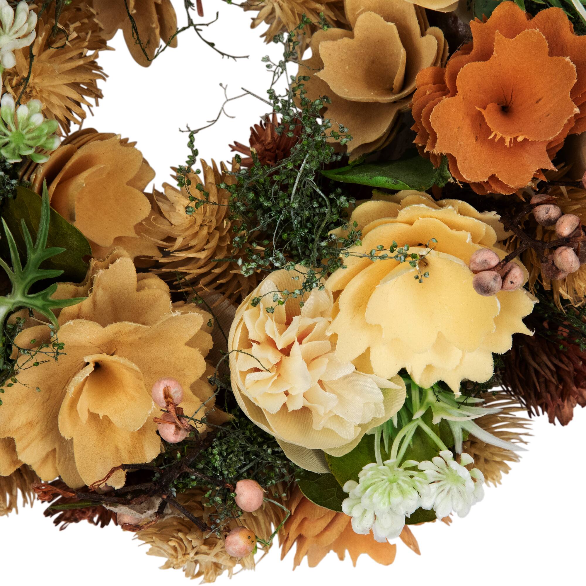 9.75" Beige & Peach Mixed Floral Artificial Spring Wreath