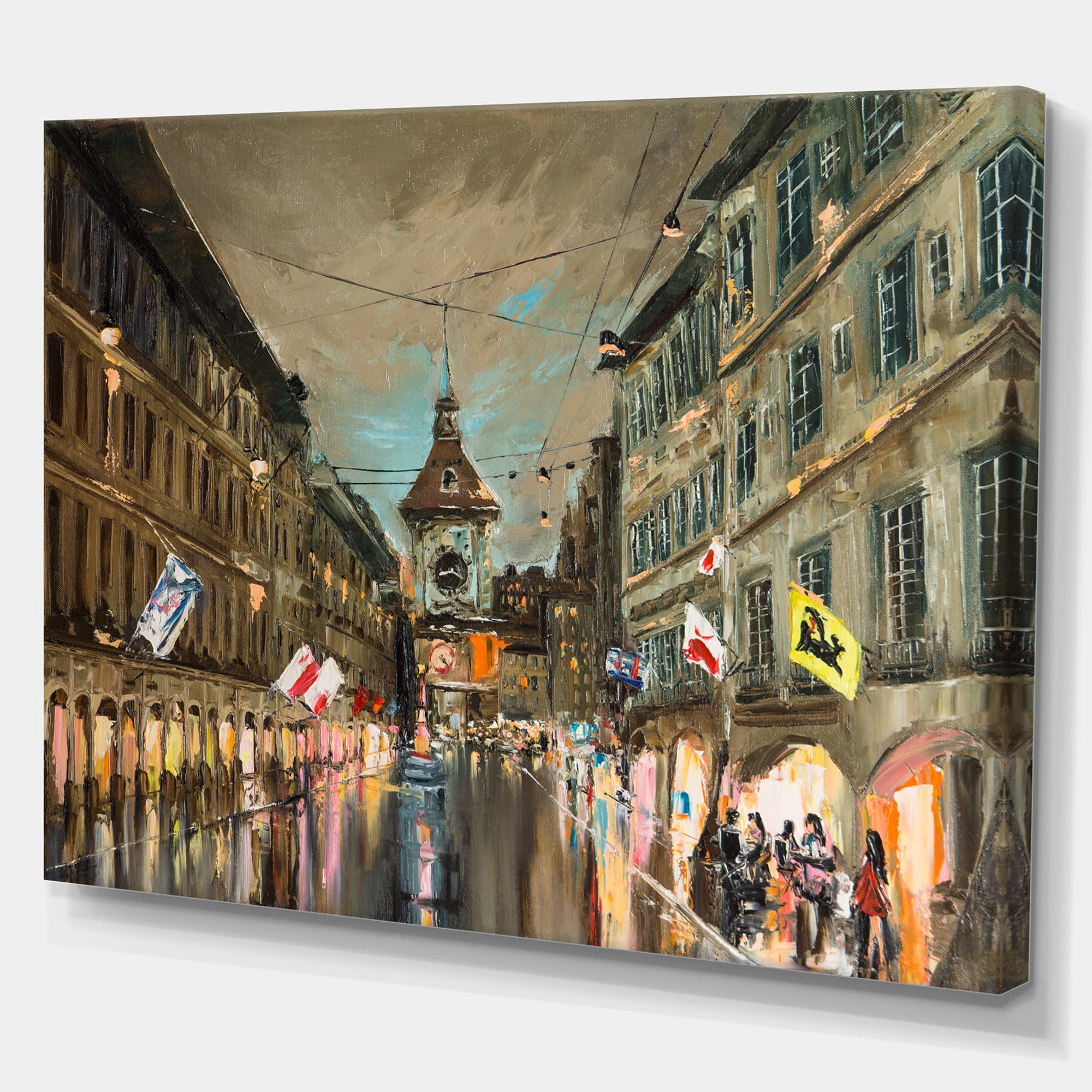 Designart - Bern Switzerland Rainy Evening in Oil Painting