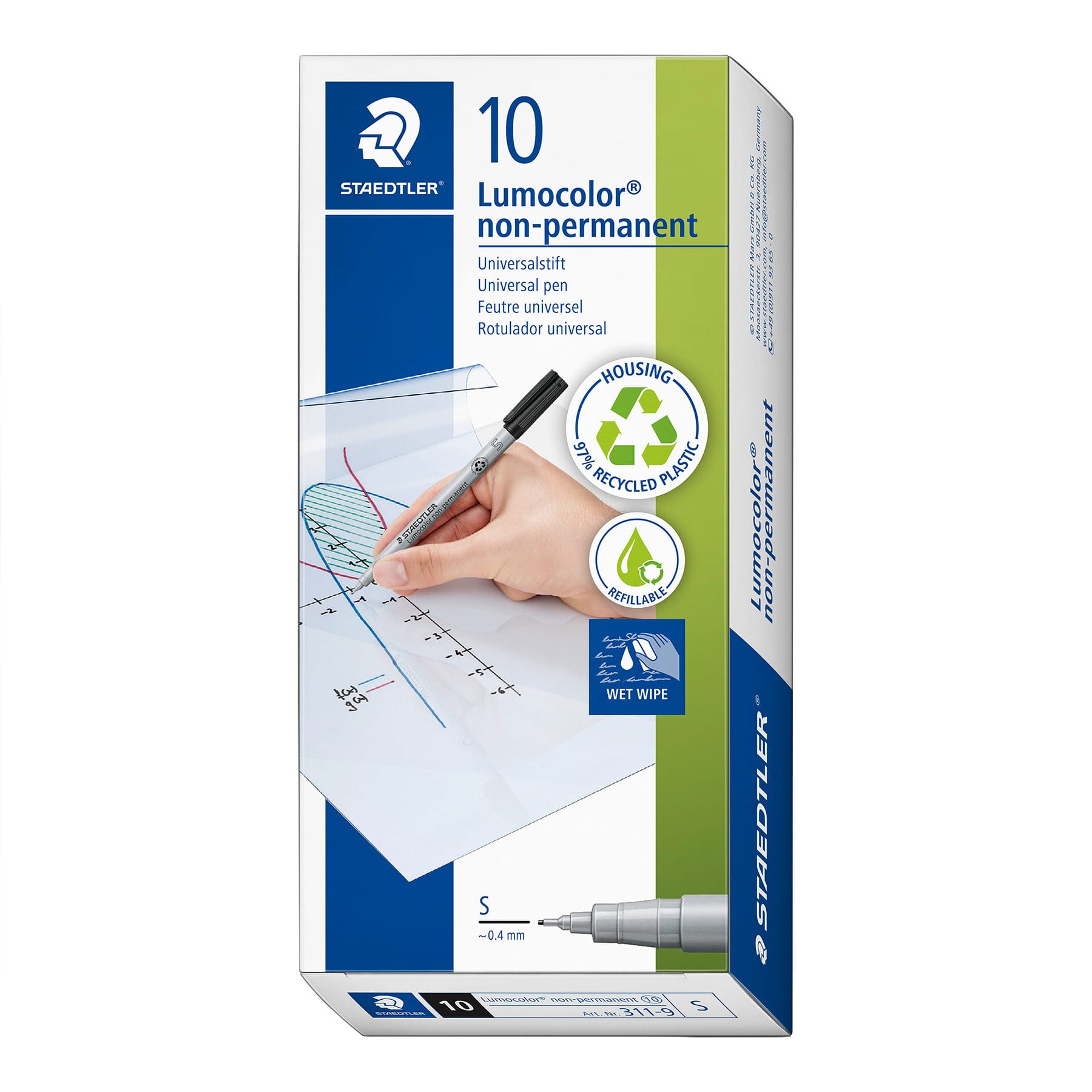 STAEDTLER® 0.4mm Black Superfine Lumocolor Non-Permanent Wet Erase Marker Pens, 10ct.