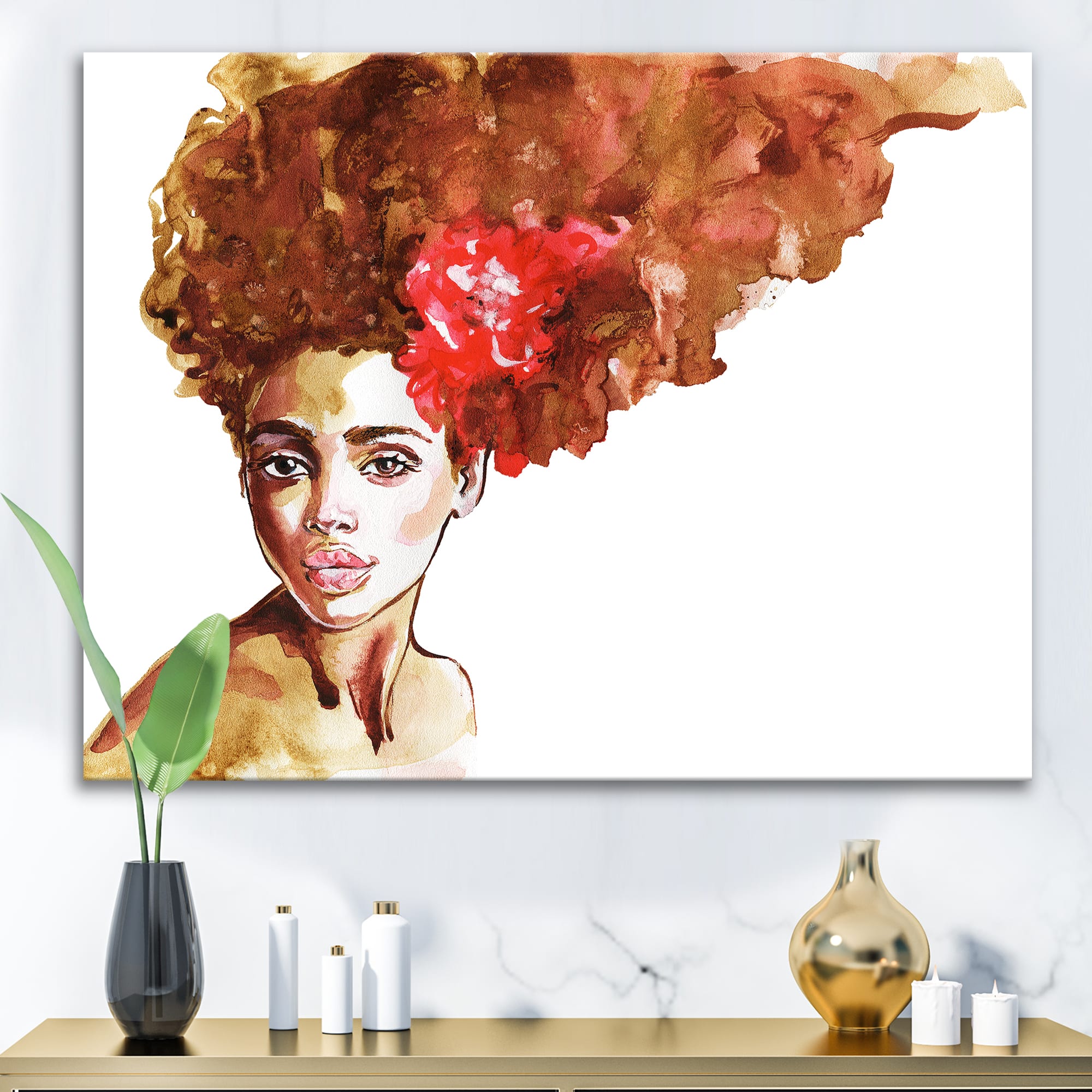 Designart - Portrait of Young African American Woman II - Modern Canvas Wall Art Print