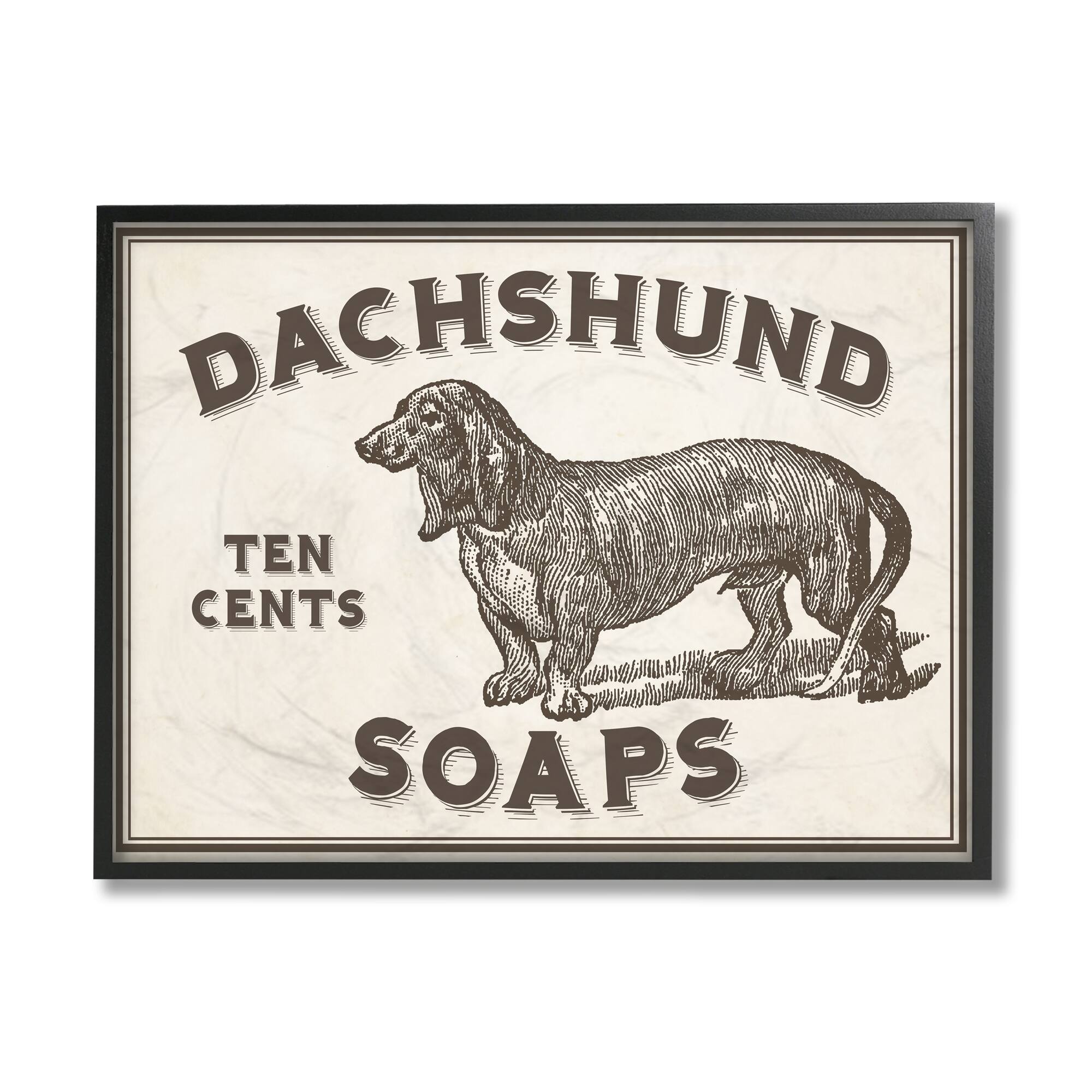 Stupell Industries Daschund Soap Vintage Sign Black Framed Wall Art