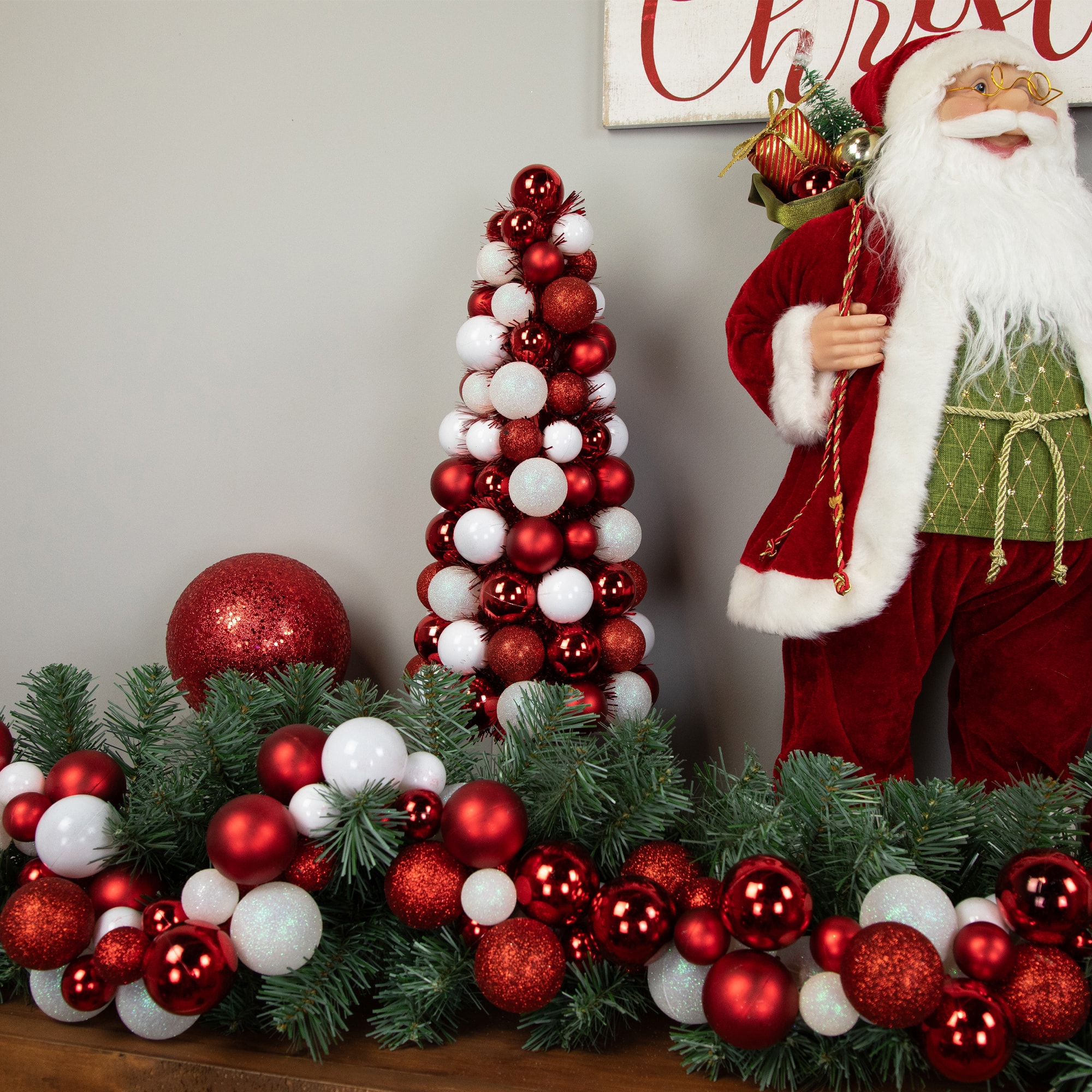 15.75" 3-Finish Shatterproof Ball Christmas Tree with Tinsel