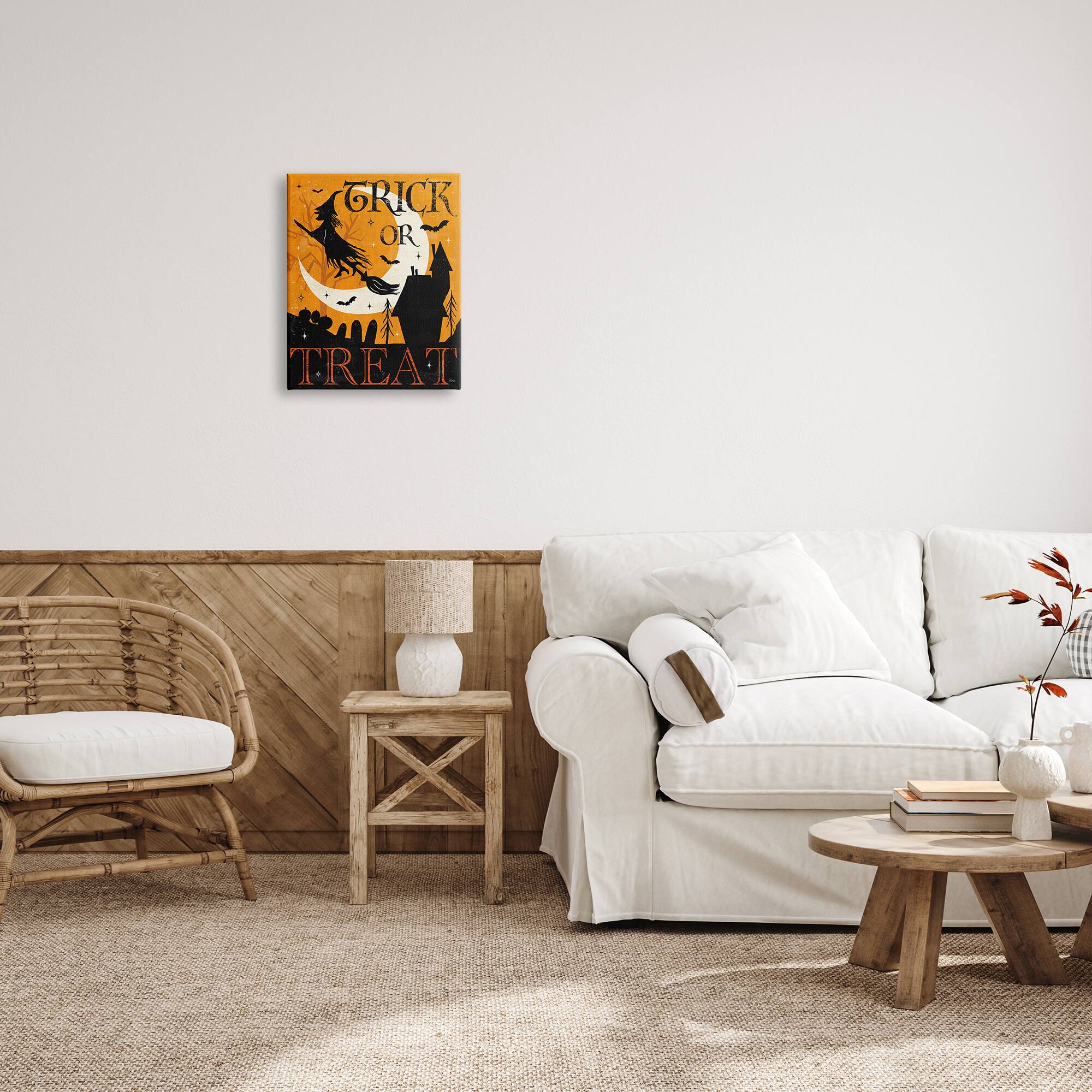 Stupell Industries Trick or Treat Halloween Witch Canvas Wall Art