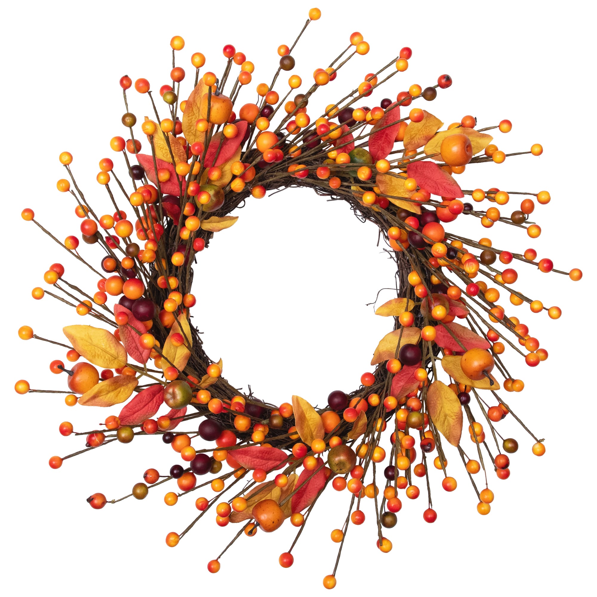 18" Berries & Apples Foliage Twig Thanksgiving Wreath