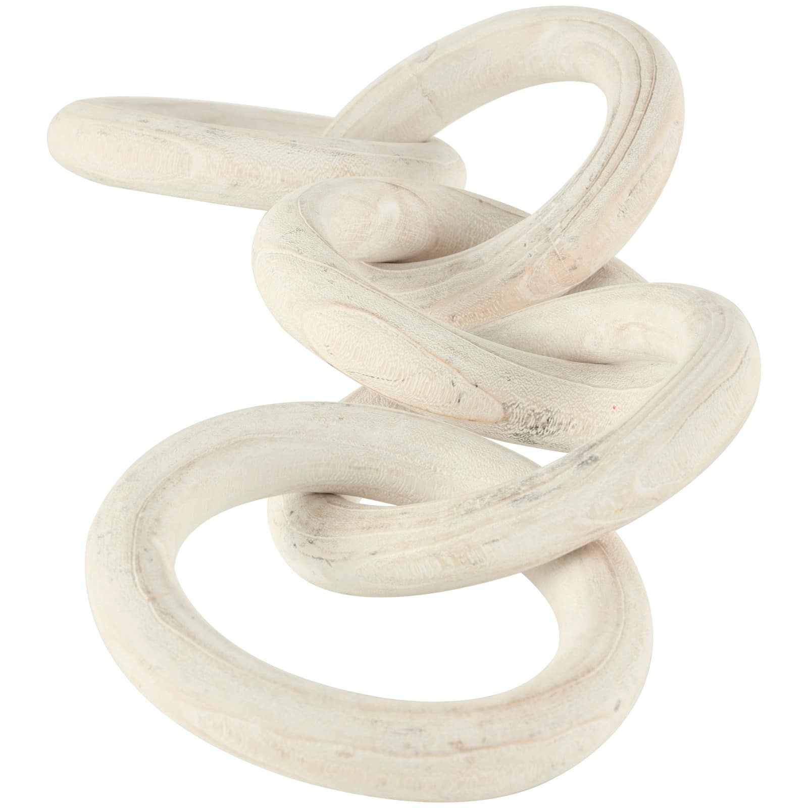 25" White Wood Chain 5 Link Sculpture with Natural Wood Grain