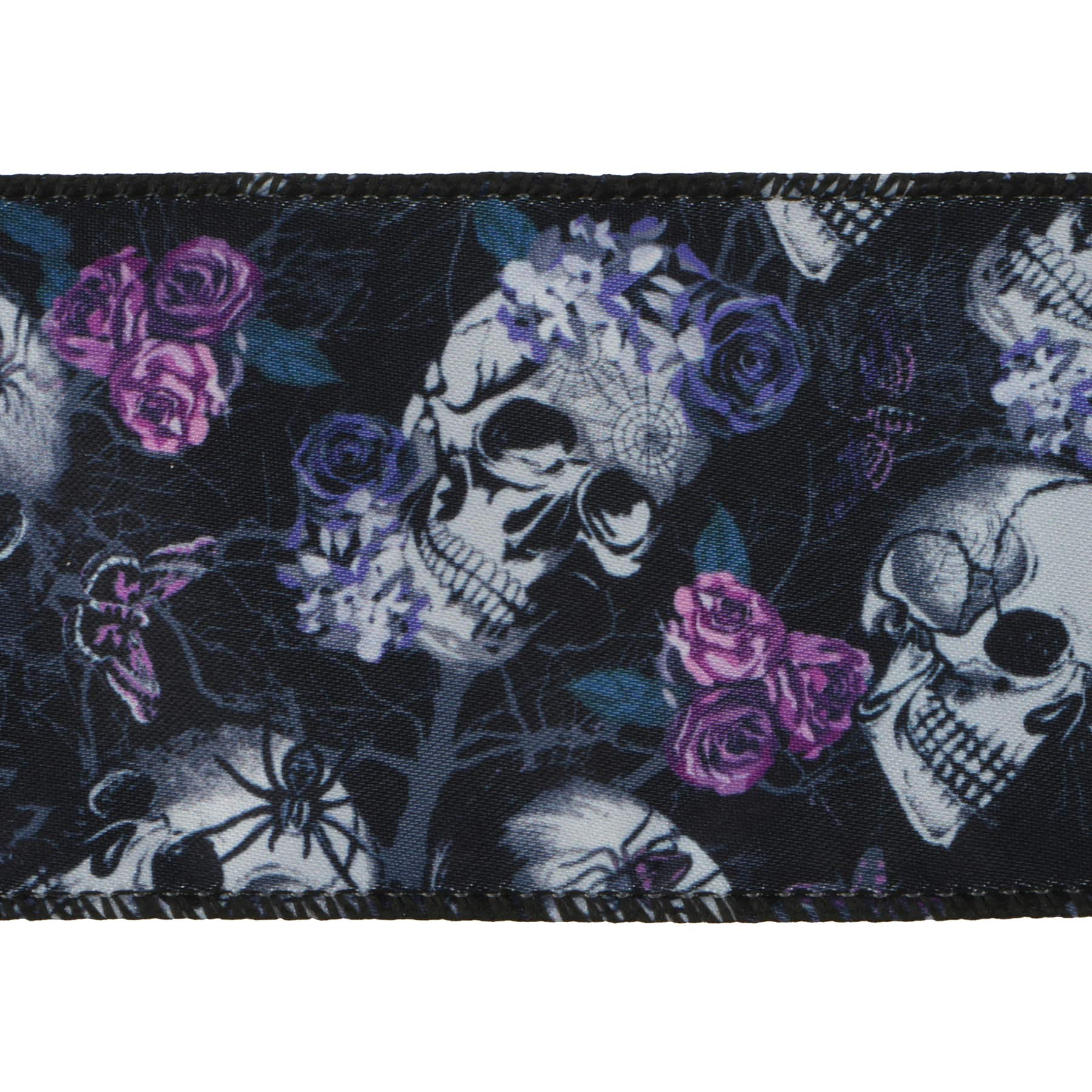 2.5" x 6.6yd. Black Skulls & Roses Wired Ribbon by Celebrate It®