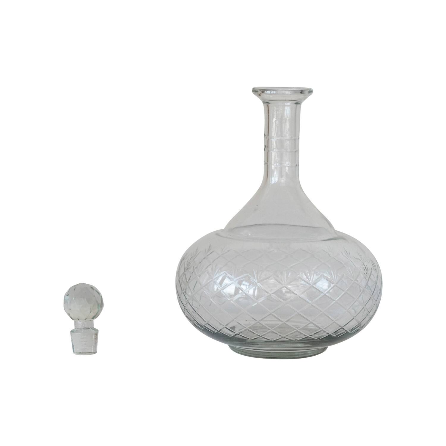 Hello Honey® 12oz. Clear Round Reclaimed Etched Glass Decanter with Tall Neck