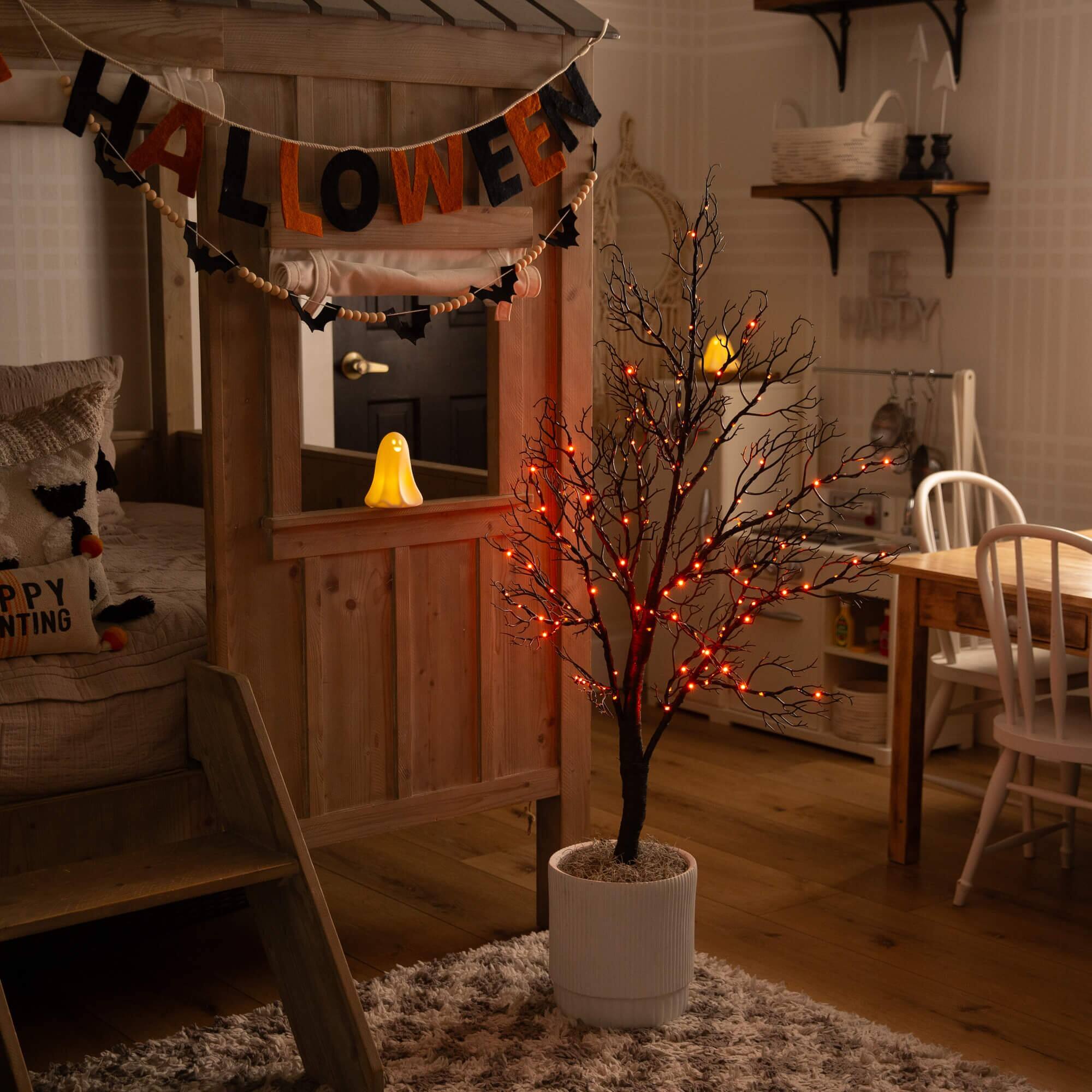 4ft. Pre-Lit Halloween Minimalist Twig Artificial Fall Tree with 160 Orange & Purple LED Lights