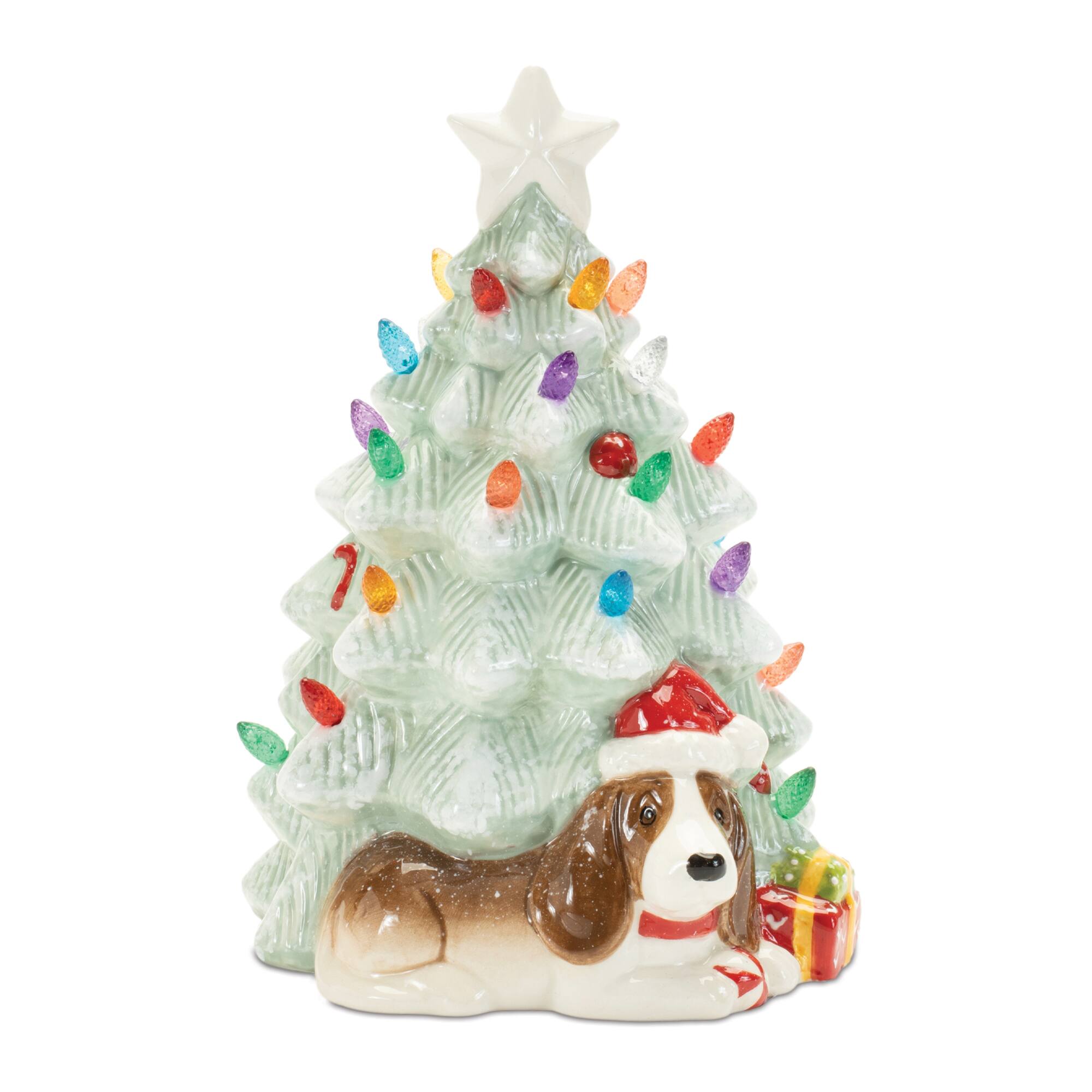 Ceramic Christmas Tree with Dog Set