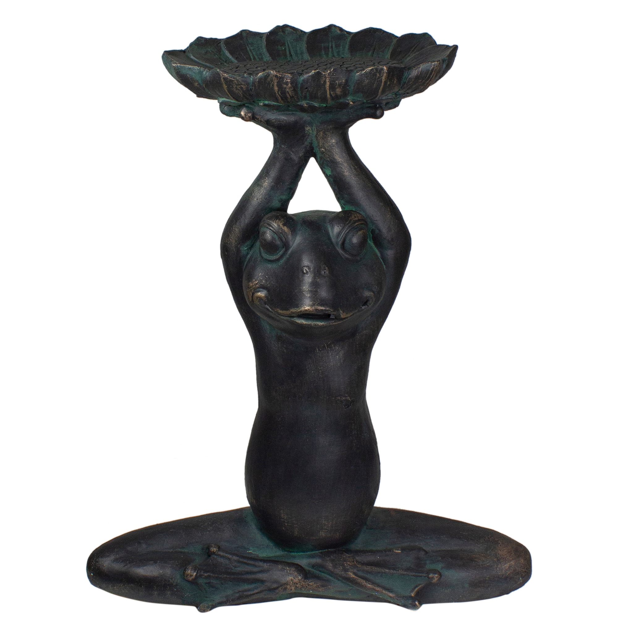 22.25" Gray Yoga Frog With Bird Feeder Outdoor Garden Statue
