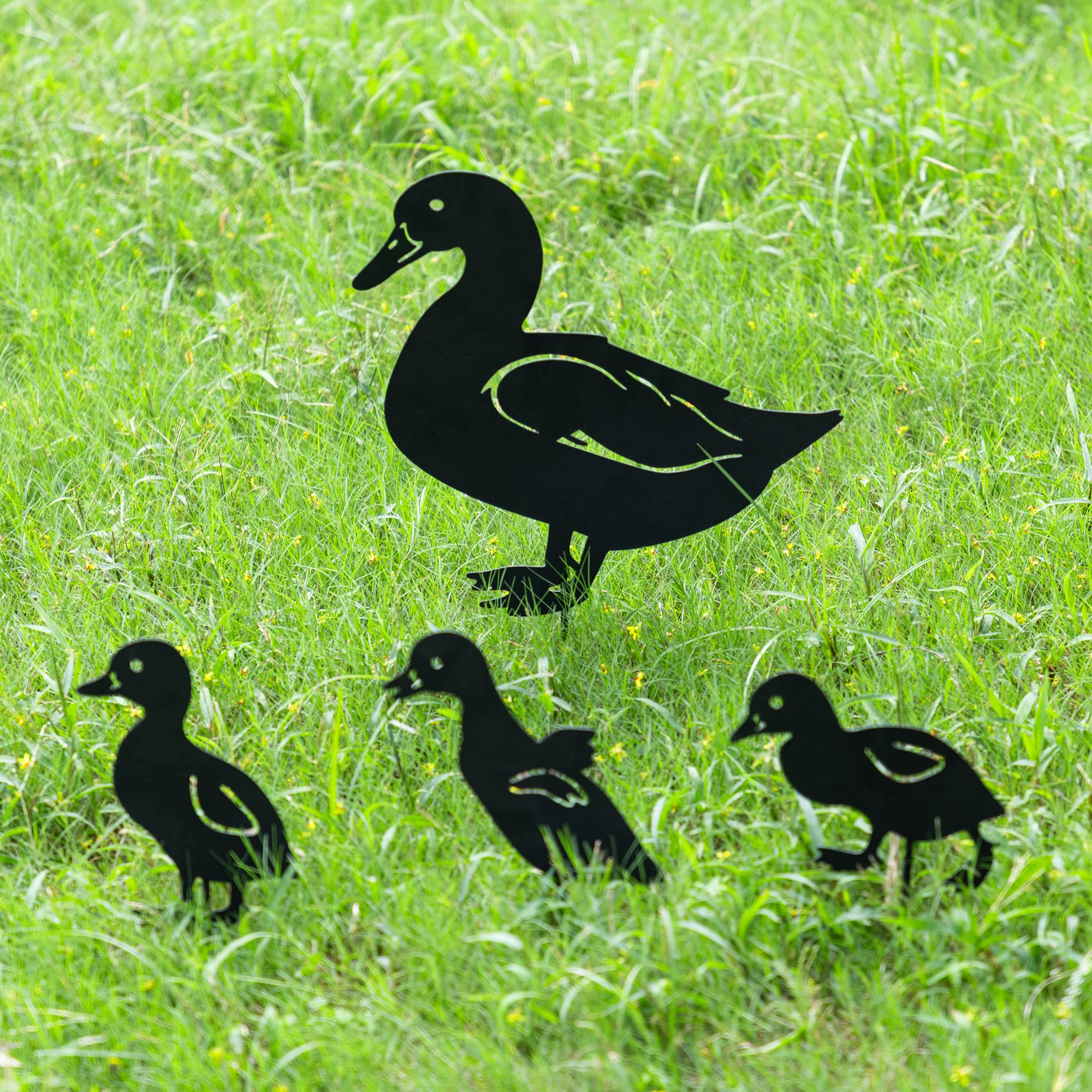 Glitzhome® 18" 2-in-1 Set of 4 Painted Metal Duck Silhouette Garden Picks & Wall Decor