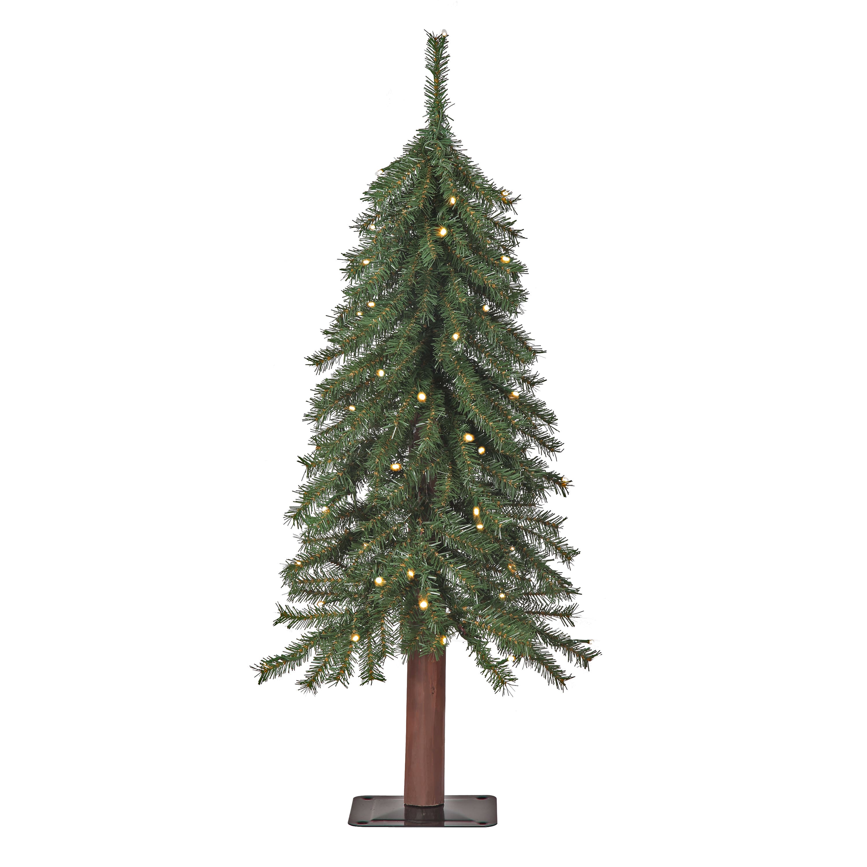 3ft. Mountain Fir Artificial Christmas Tree with Natural Wood Pole, Soft White LED Lights