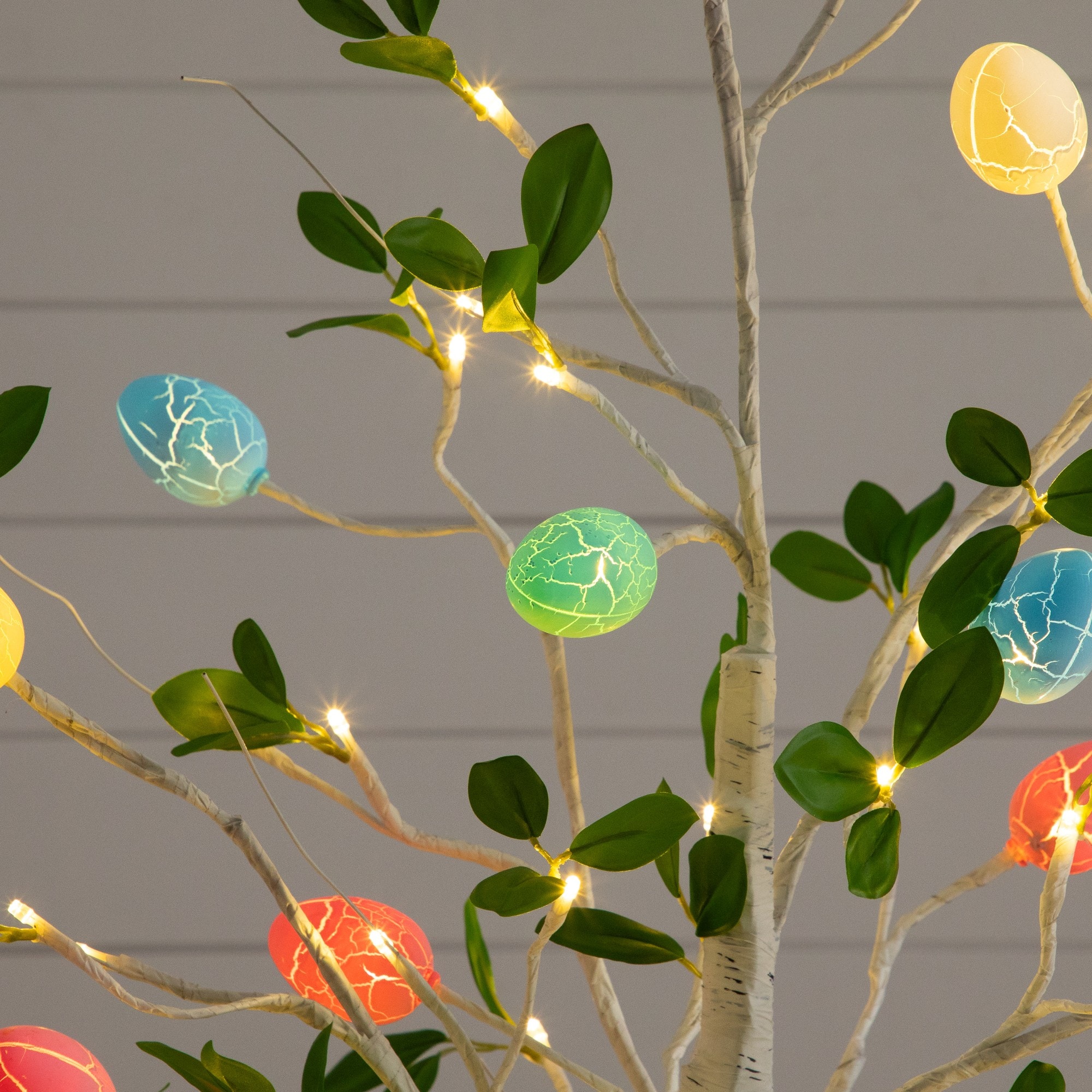 5ft. Pre-Lit Artificial Blooming Easter Egg Twig Tree with 72 Warm White LED Lights