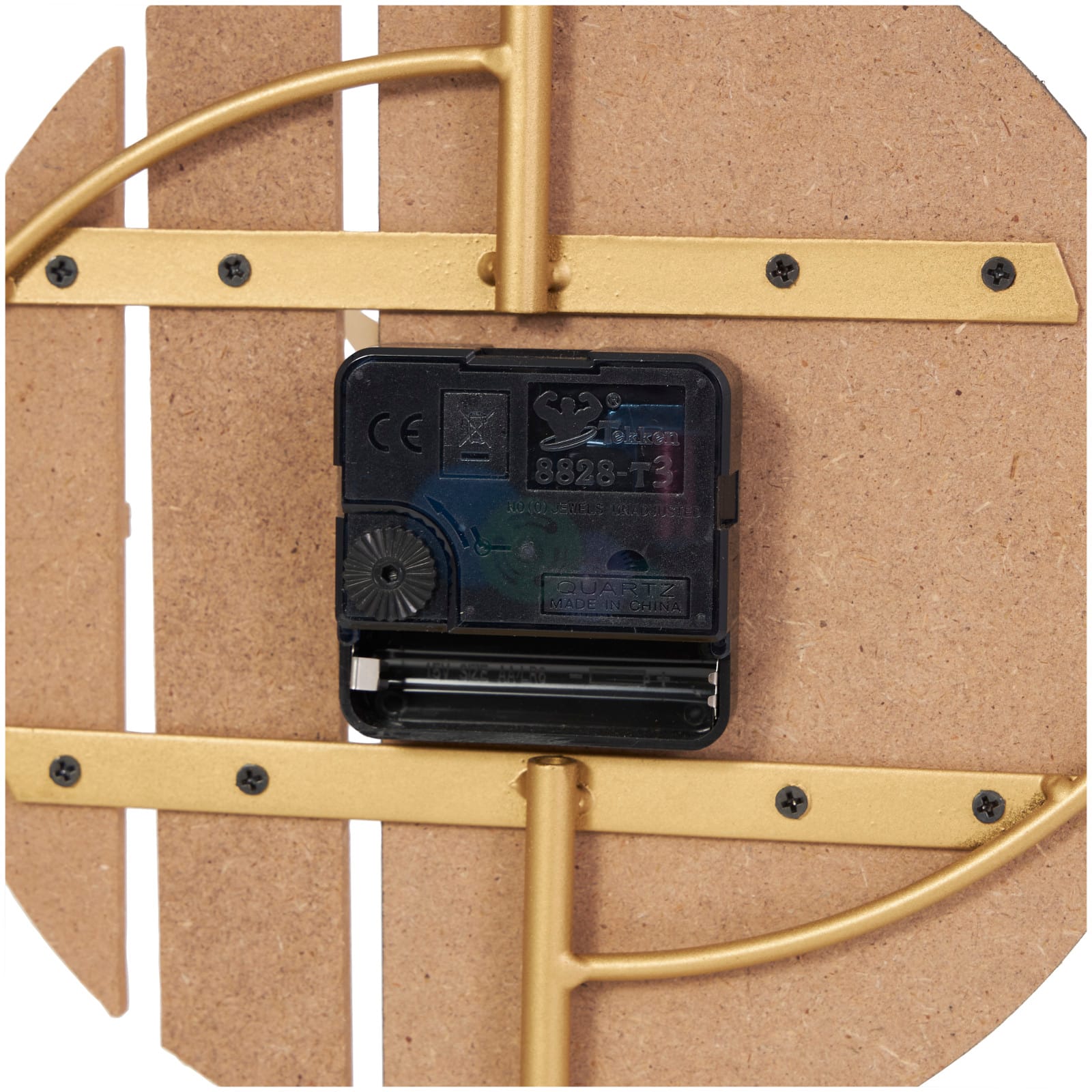 CosmoLiving by Cosmopolitan 14" Black Wooden Geometric Two-Toned Clock with Wood Accents & Gold Semicircle Frame