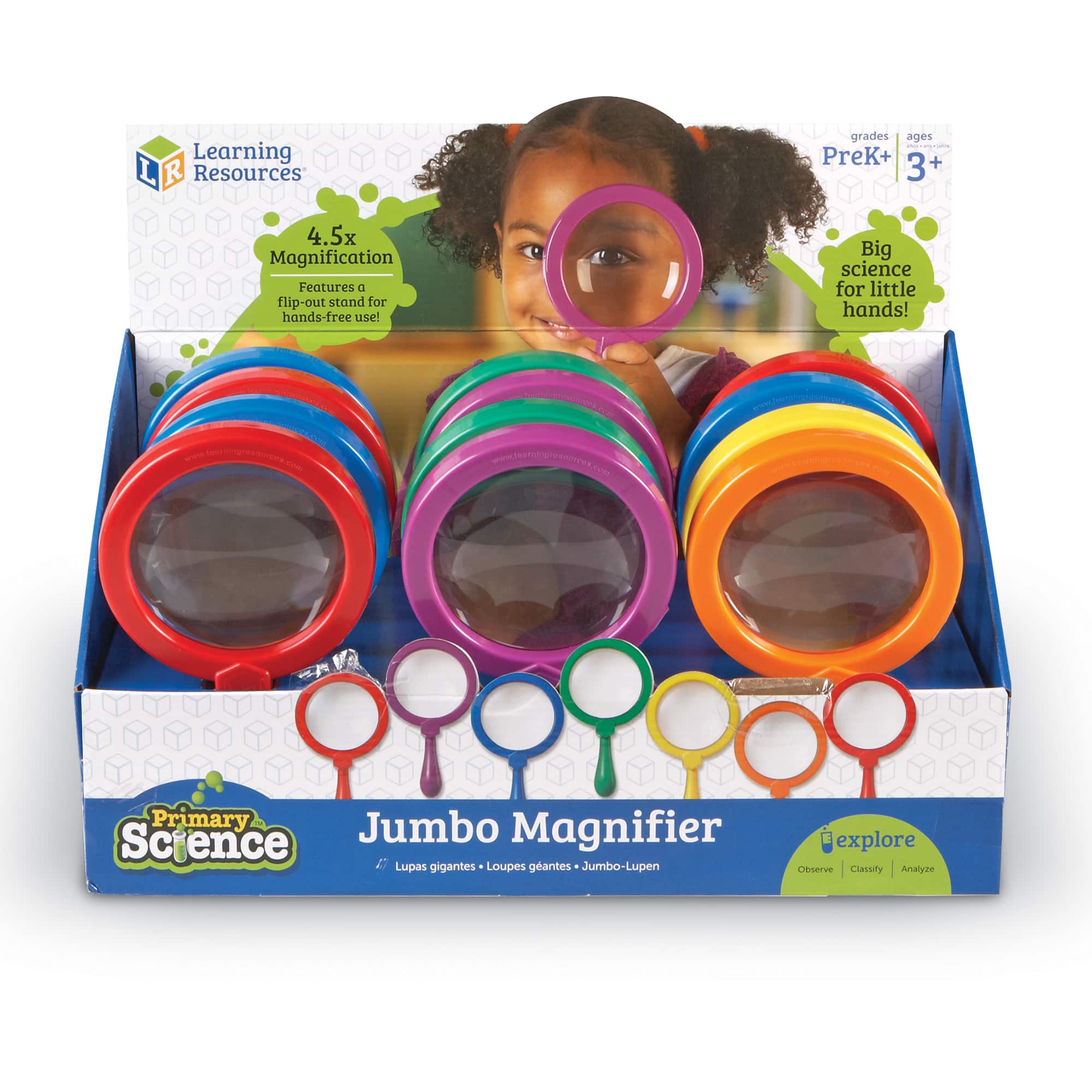 Learning Resources Primary Science Jumbo Magnifiers Set with Display