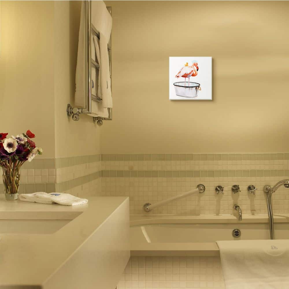 Stupell Industries Flamingo Bath Time Charming Bubble Detail,12" x 12"