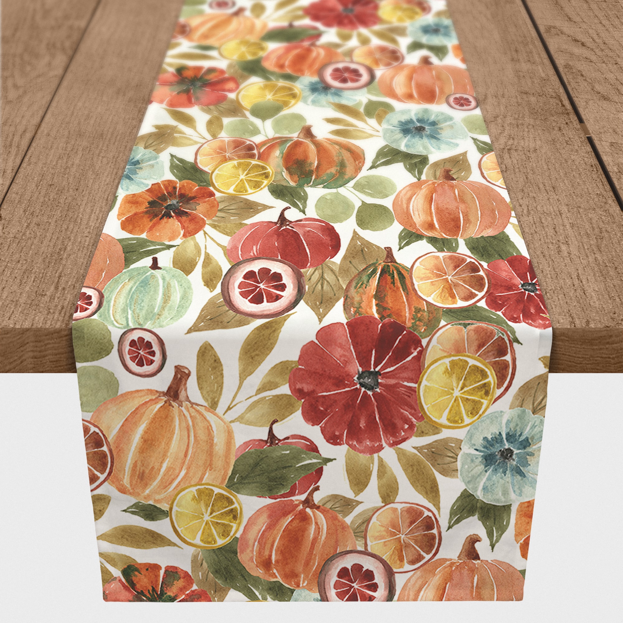 90" Harvest Watercolor Pumpkins Table Runner