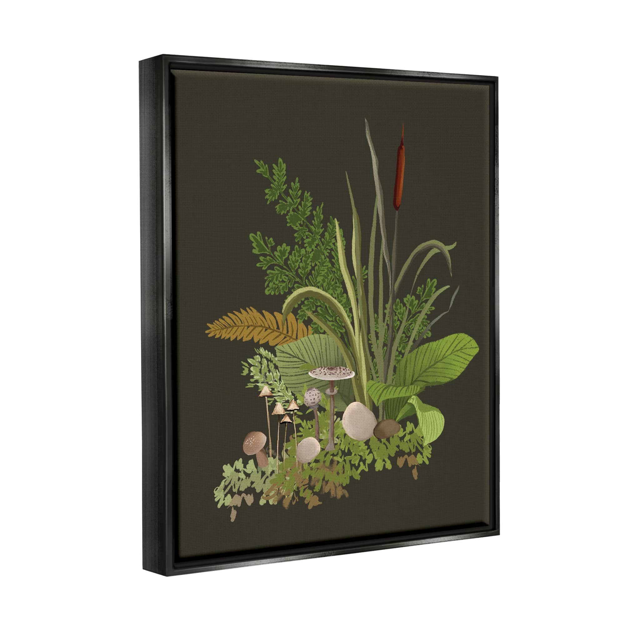 Stupell Industries Natural Forest Floor Mushrooms Ferns Framed Floater Canvas Wall Art