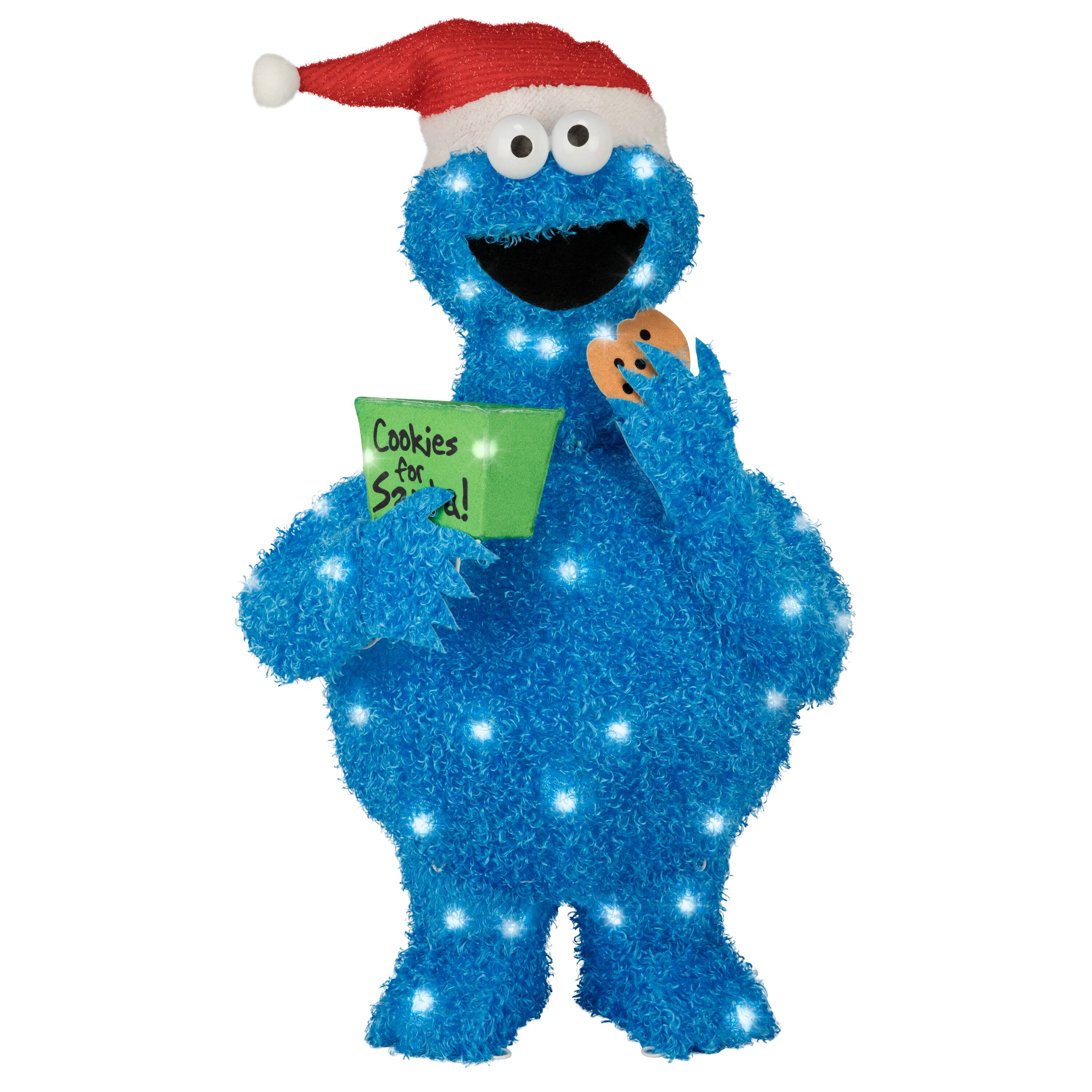 32" Pre-Lit Sesame Street Cookie Monster 3D Christmas Tinsel Sculpture Christmas Décor