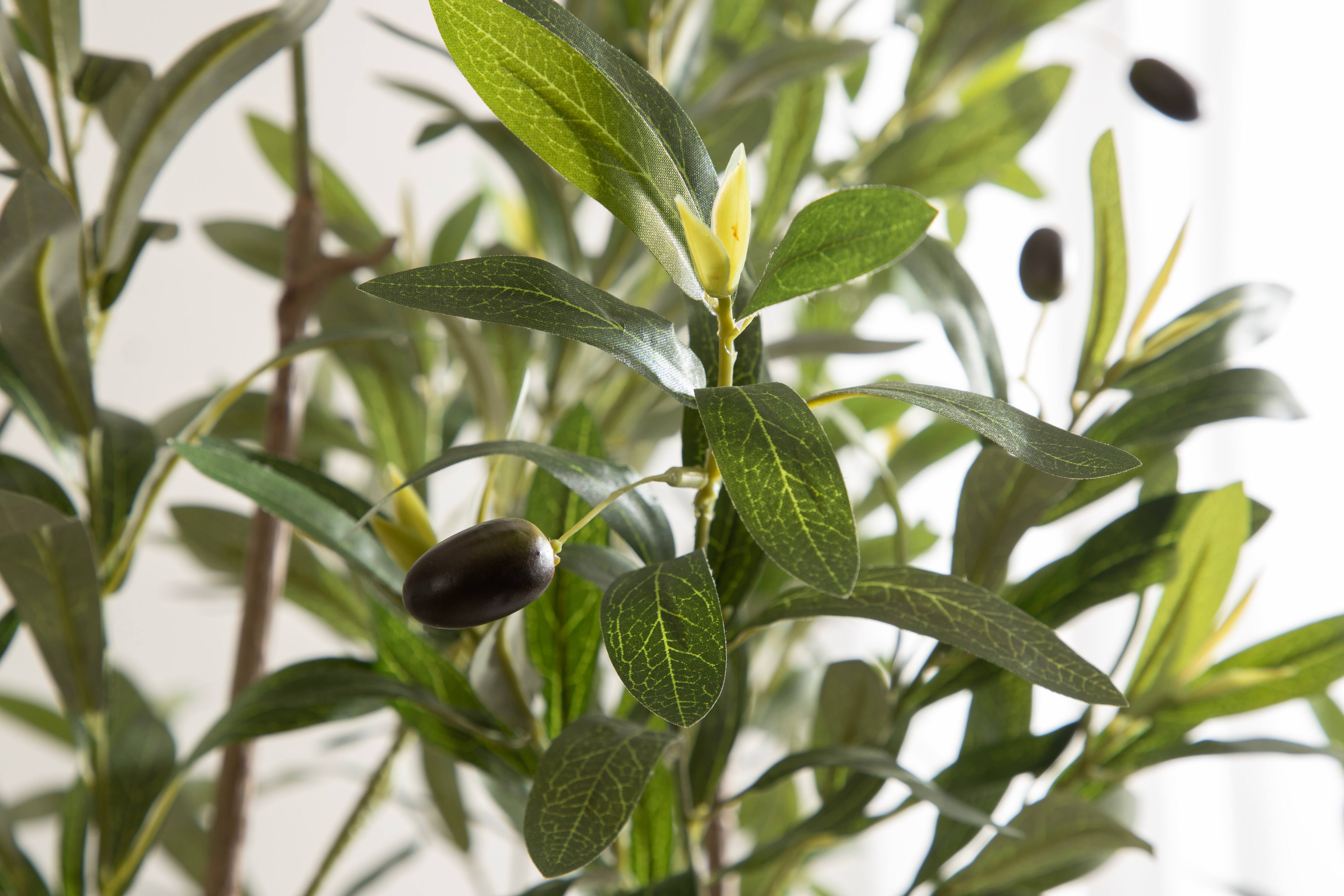Kate and Laurel 5ft. Green Oliveira Faux Olive Tree with Round Metal Planter