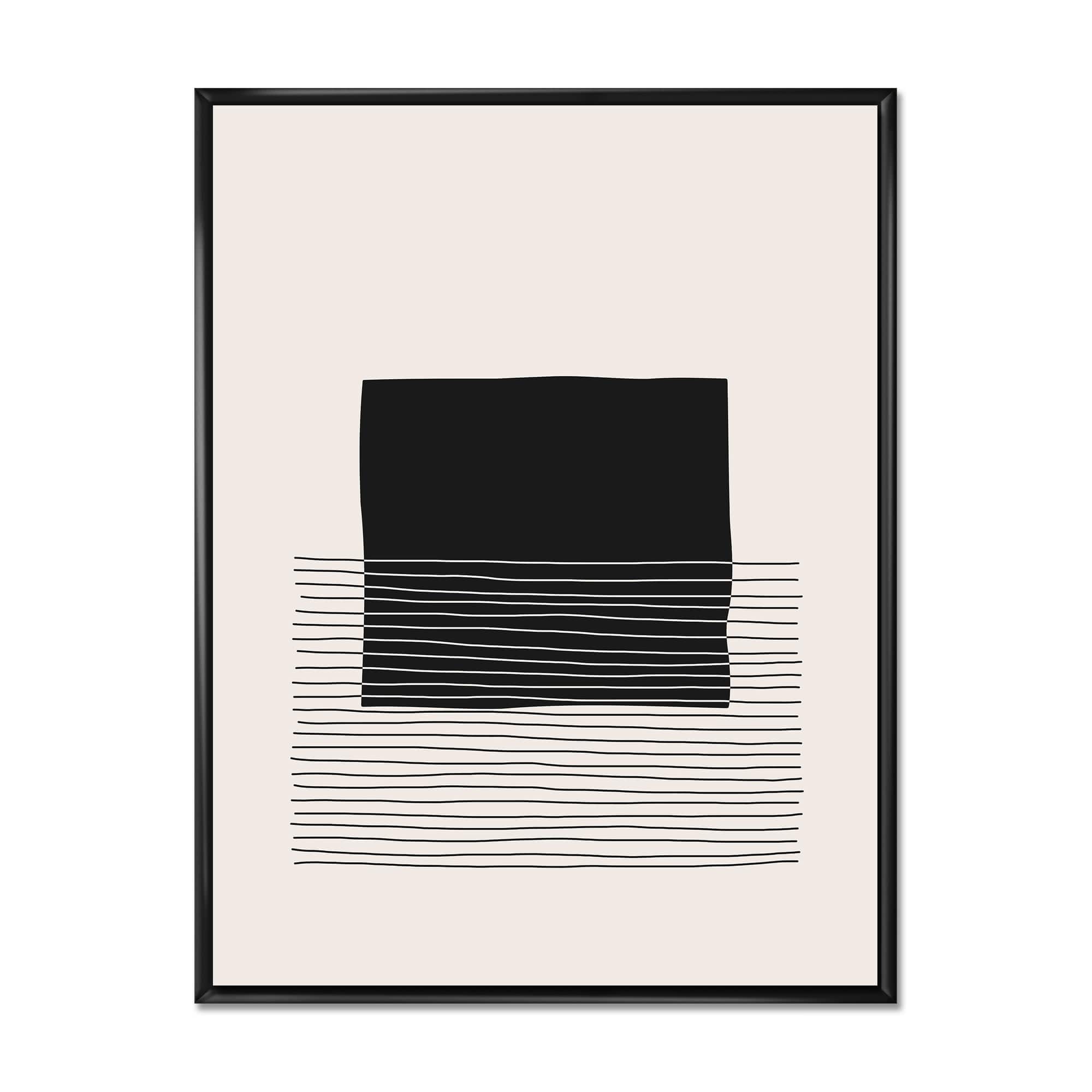 Designart - Minimal Geometric Lines And Squares VIII - Modern Canvas Wall Art Print in Black Frame
