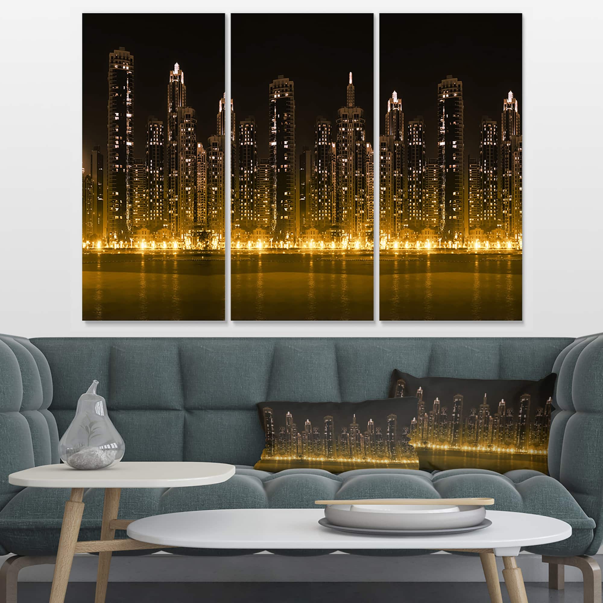 Designart - Modern City with Illuminated Skyscrapers - Cityscape Canvas Print