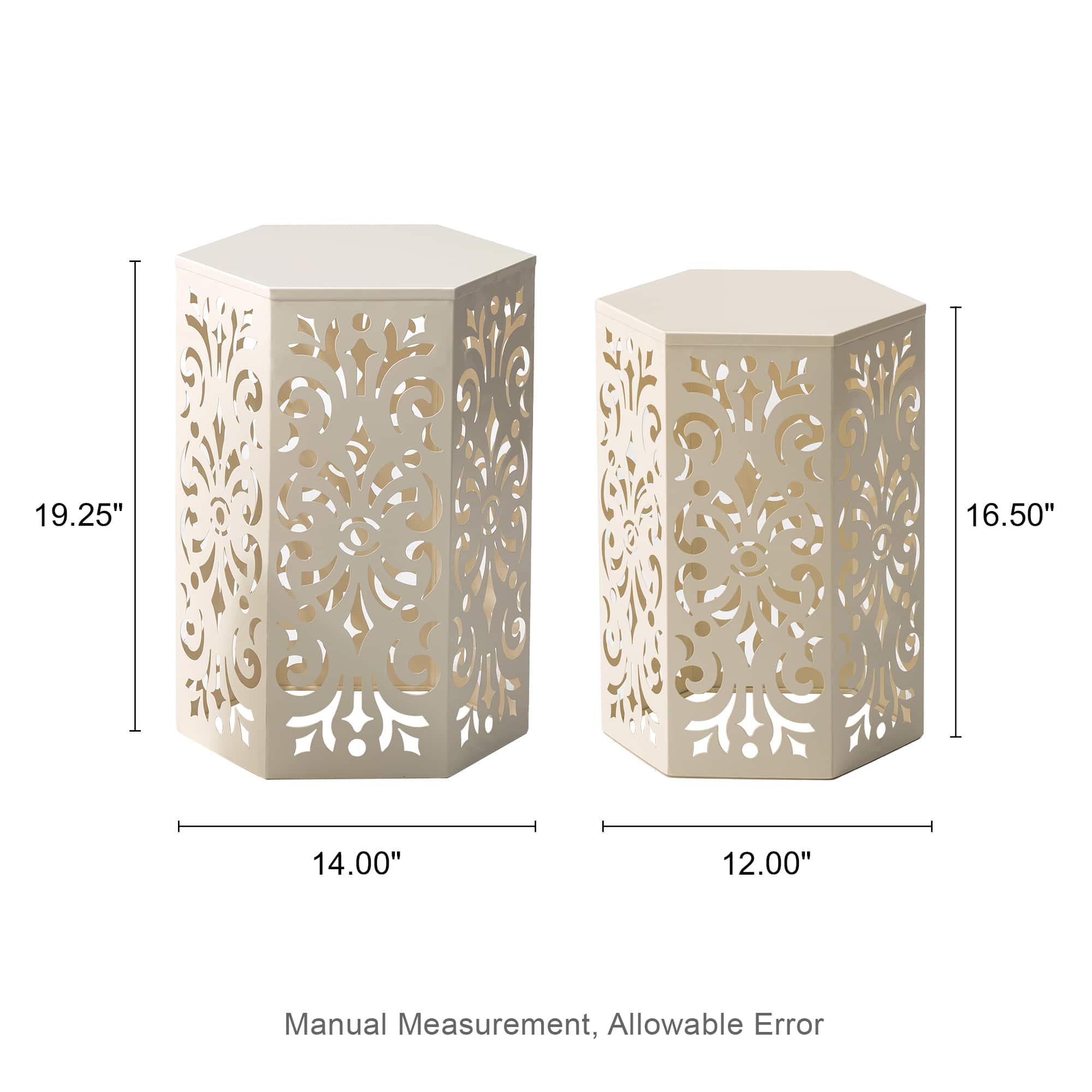 Glitzhome® White Floral Motif Hexagonal Garden Stool Set